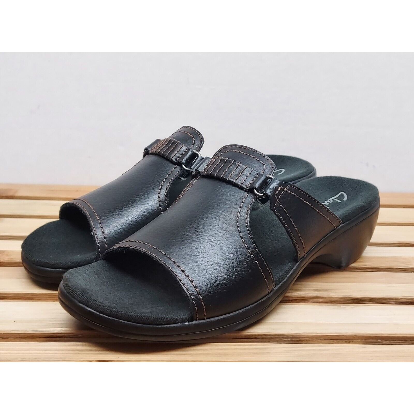Clarks Clarks Womens | Black | Leather Block Slide Sandals Size 6 Size US 6 / IT 36 - 1 Thumbnail