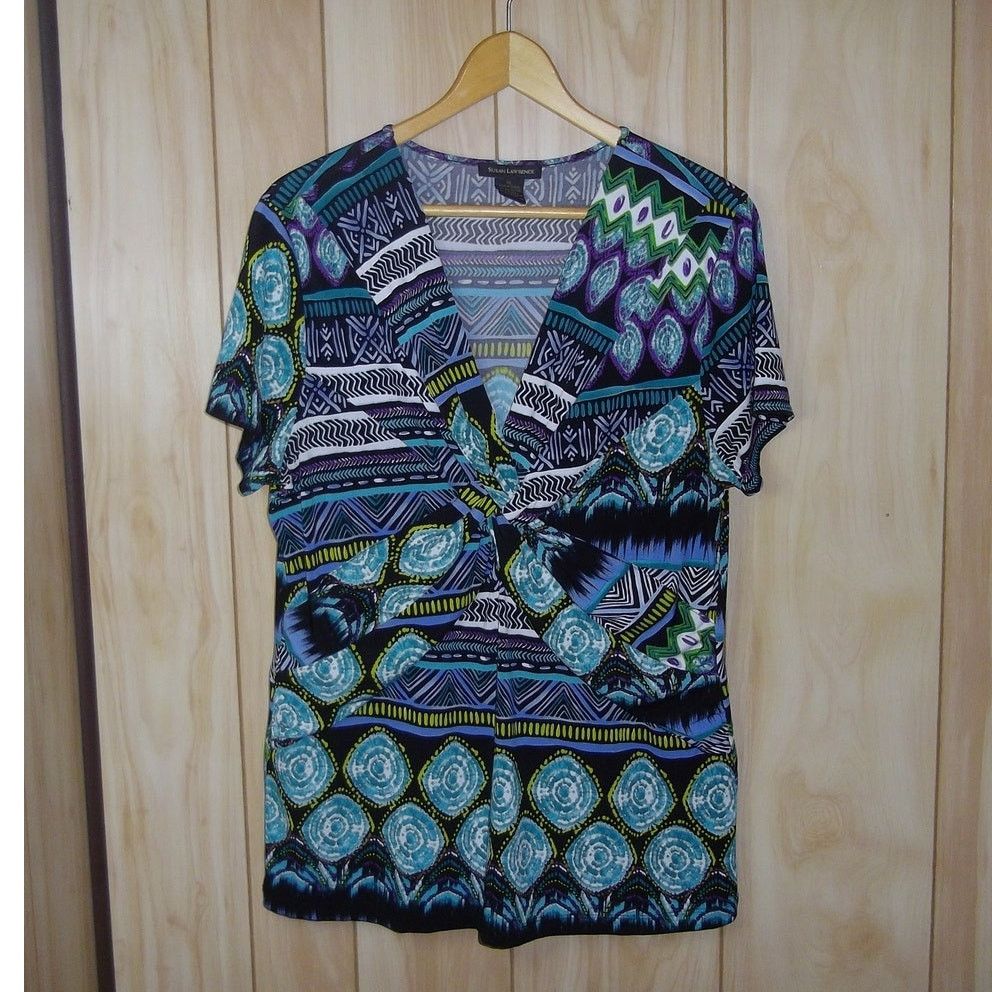 Other Susan Lawrence Geometric V-Neck Short Sleeve Blouse XL Size XL / US 12-14 / IT 48-50 - 1 Thumbnail