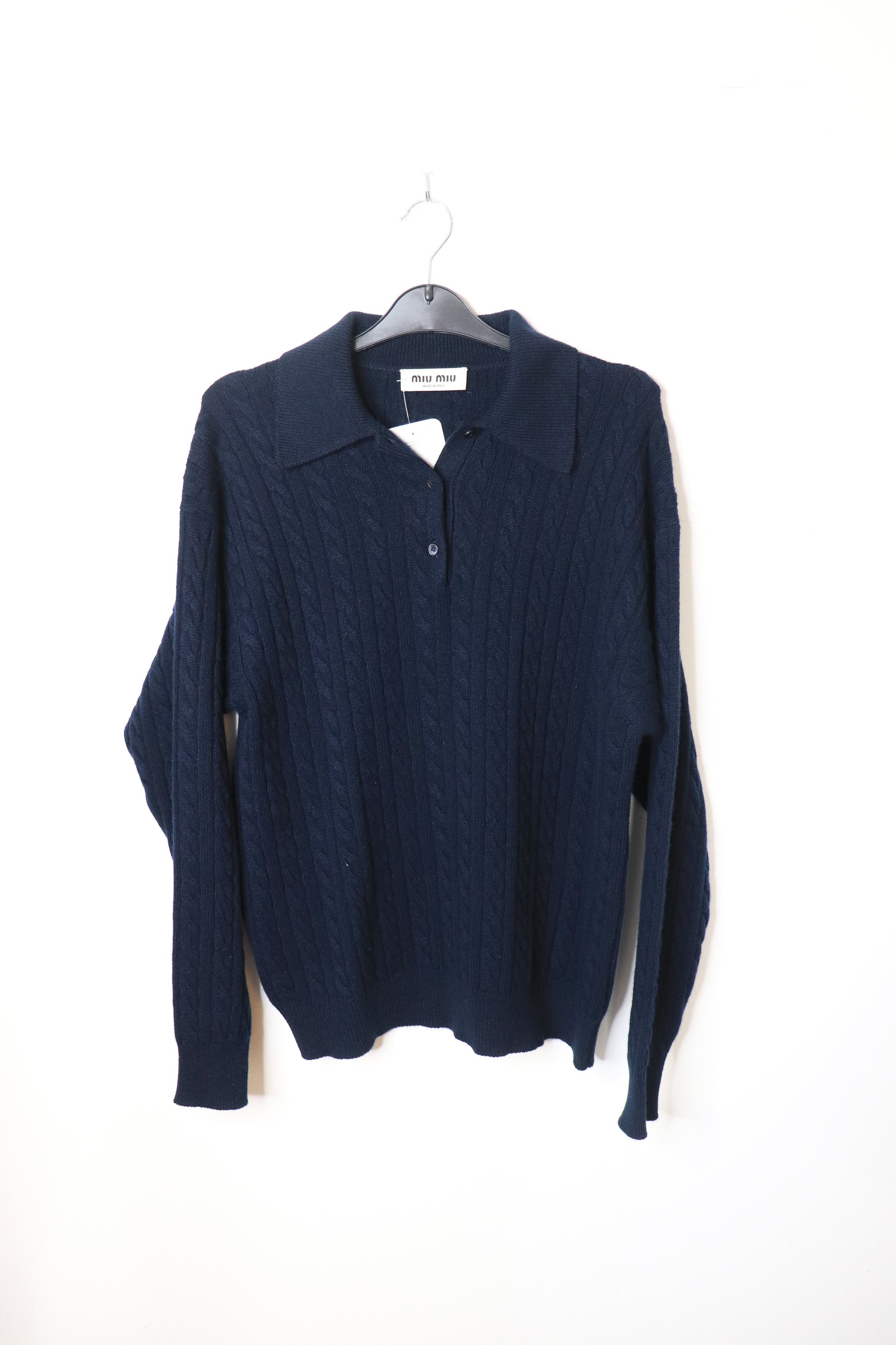 Miu Miu Navy cable knit polo sweater - UK 4 Size XS / US 0-2 / IT 36-38 - 1 Thumbnail