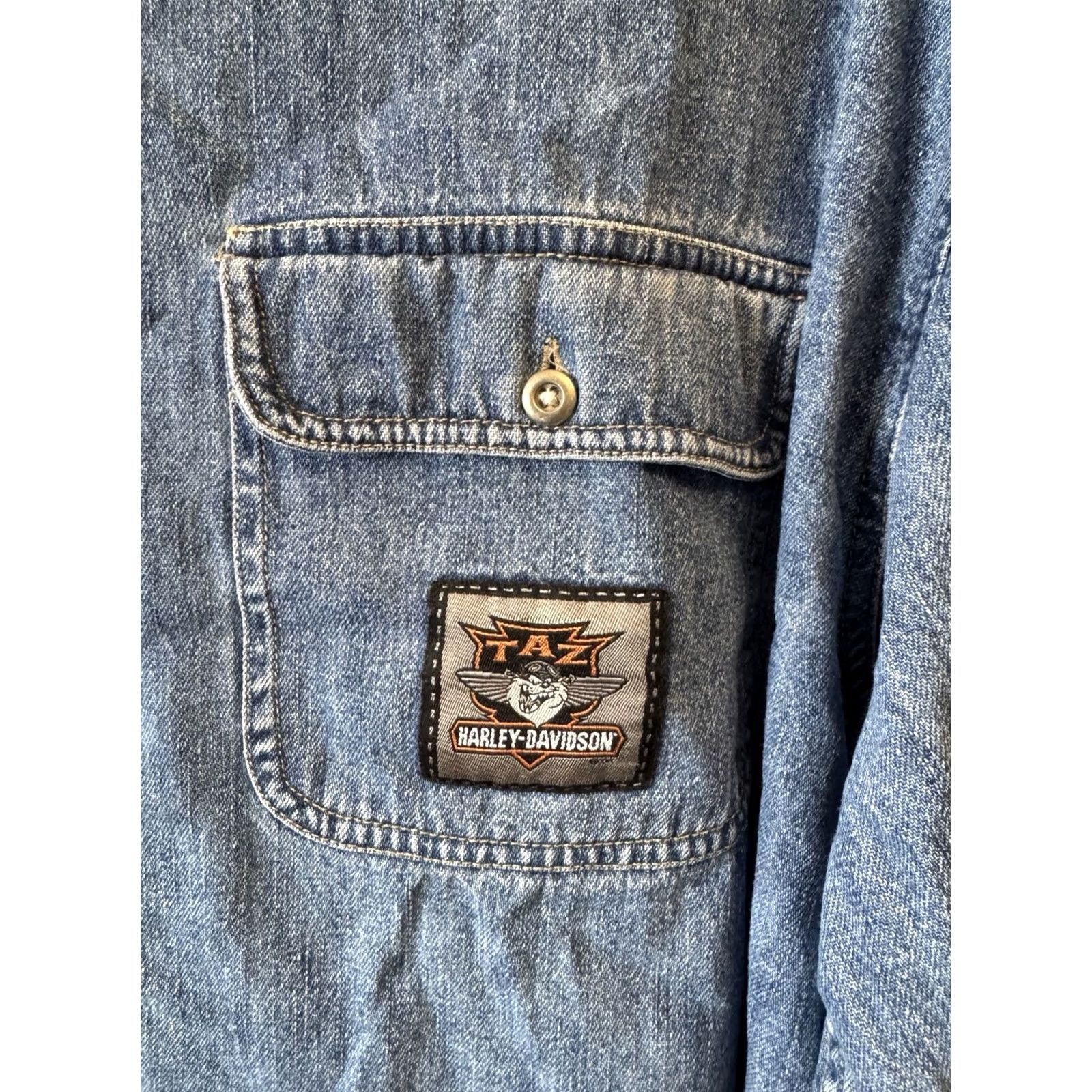 Harley Davidson Harley-Davidson Shirt Denim Long Sleeve XL Blue TAZ AN AMERICAN LEGEND Looney Tunes Warner Bros Mens Size US XL / EU 56 / 4 - 6 Thumbnail