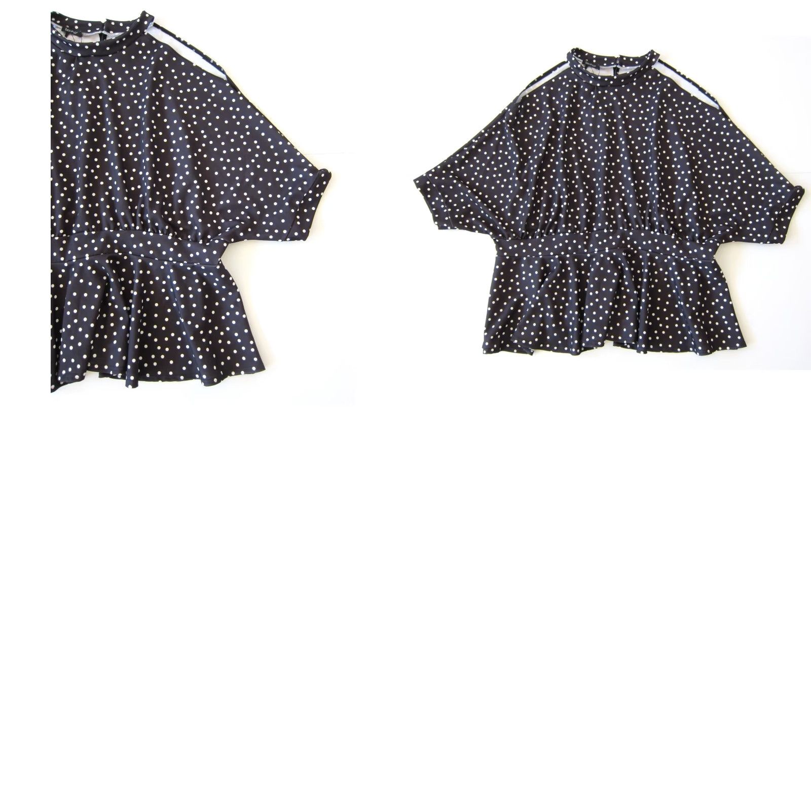 Boohoo NWT Boohoo Black White Polka Dot High Neck Cold Shoulder Blouse Plus 24 Size 4XL / US 24-26 - 8 Thumbnail