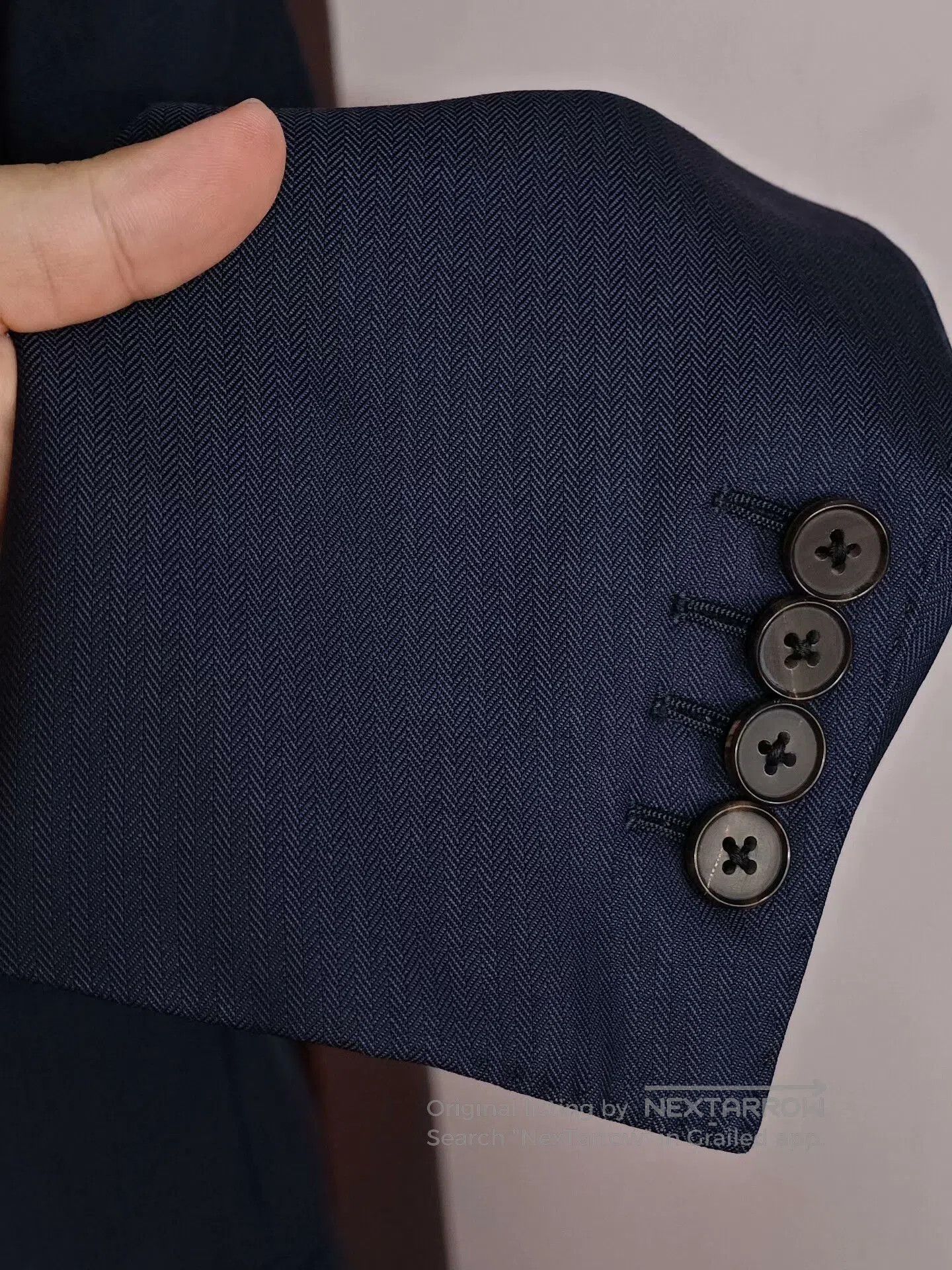 Ermenegildo Zegna Zegna Navy Wool Jacket with Herringbone Pattern. Size US S / EU 44-46 / 1 - 4 Thumbnail