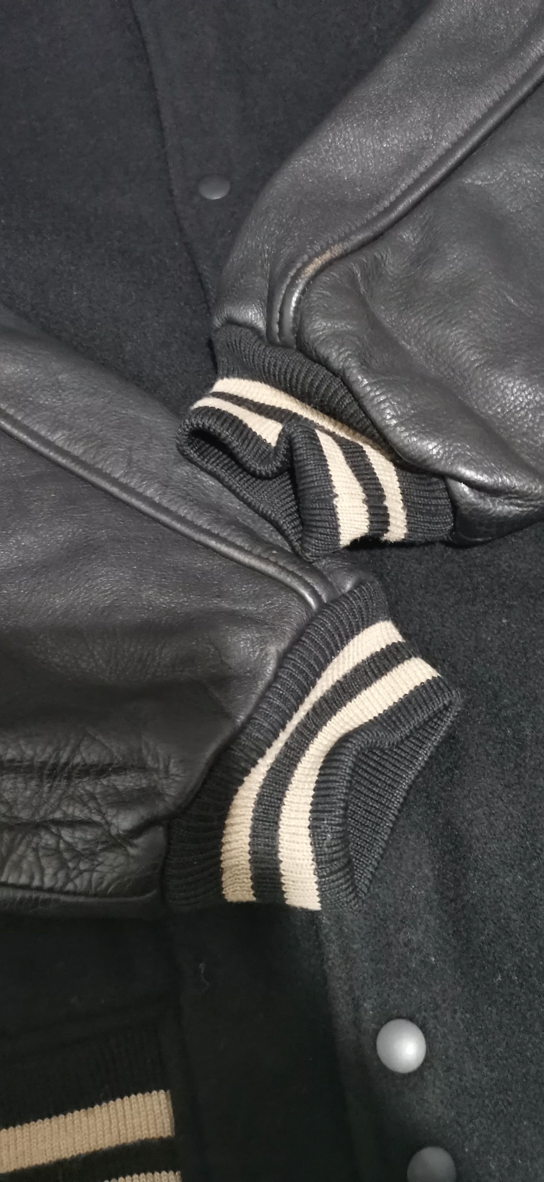 Vintage Varsity leather black jacket by garage fields L Size US L / EU 52-54 / 3 - 7 Thumbnail