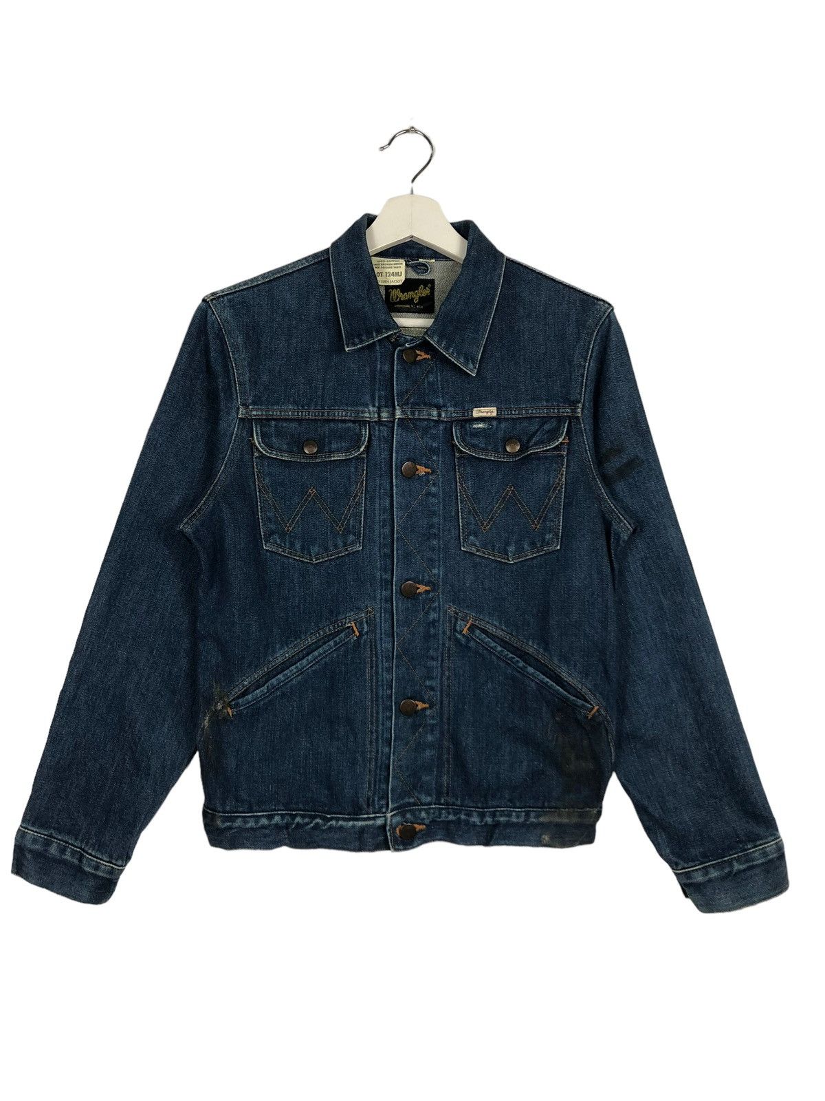 Vintage × Wrangler 🔥 VINTAGE WEANGLER 14OZ BROKEN DENIM TRUCKER WESTERN JACKET Size US S / EU 44-46 / 1 - 2 Thumbnail