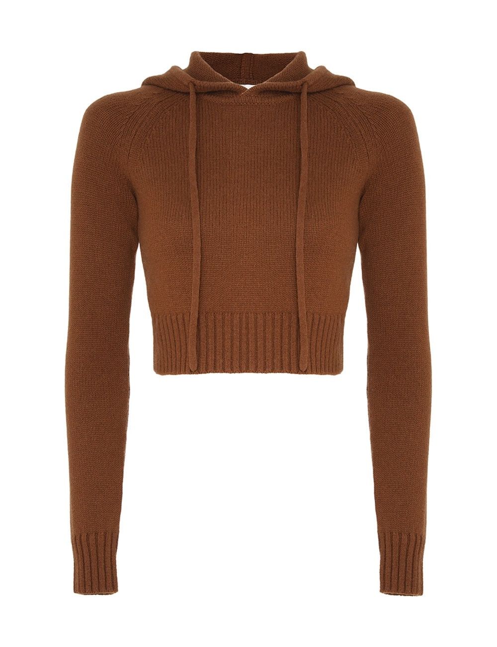 oc11z0525 Cropped Hooded Sweater in Brown