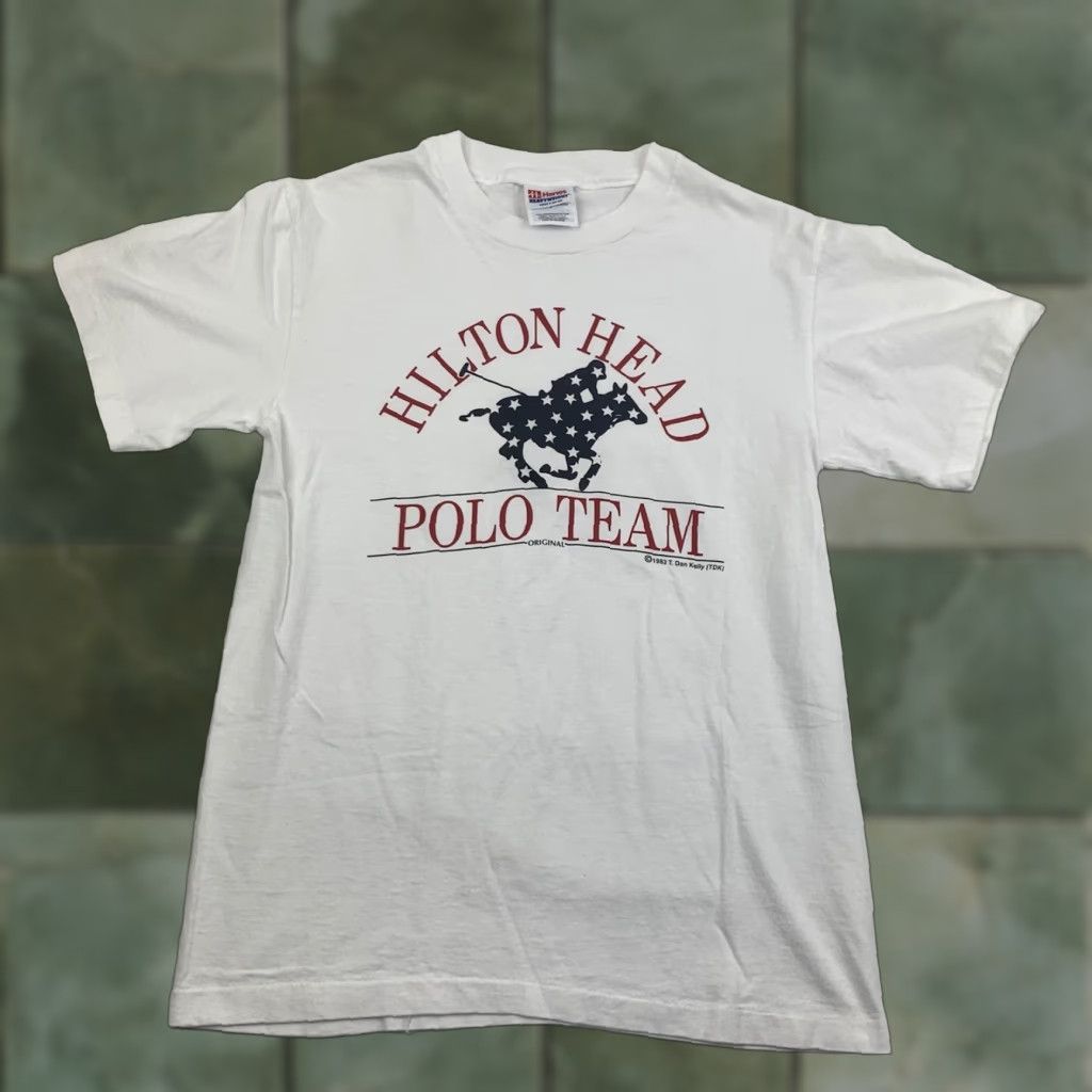 Hanes VINTAGE Hanes Hilton Head Polo Team T Shirt Adult Small White Sports Logo 90s Mens Size US S / EU 44-46 / 1 - 1 Thumbnail