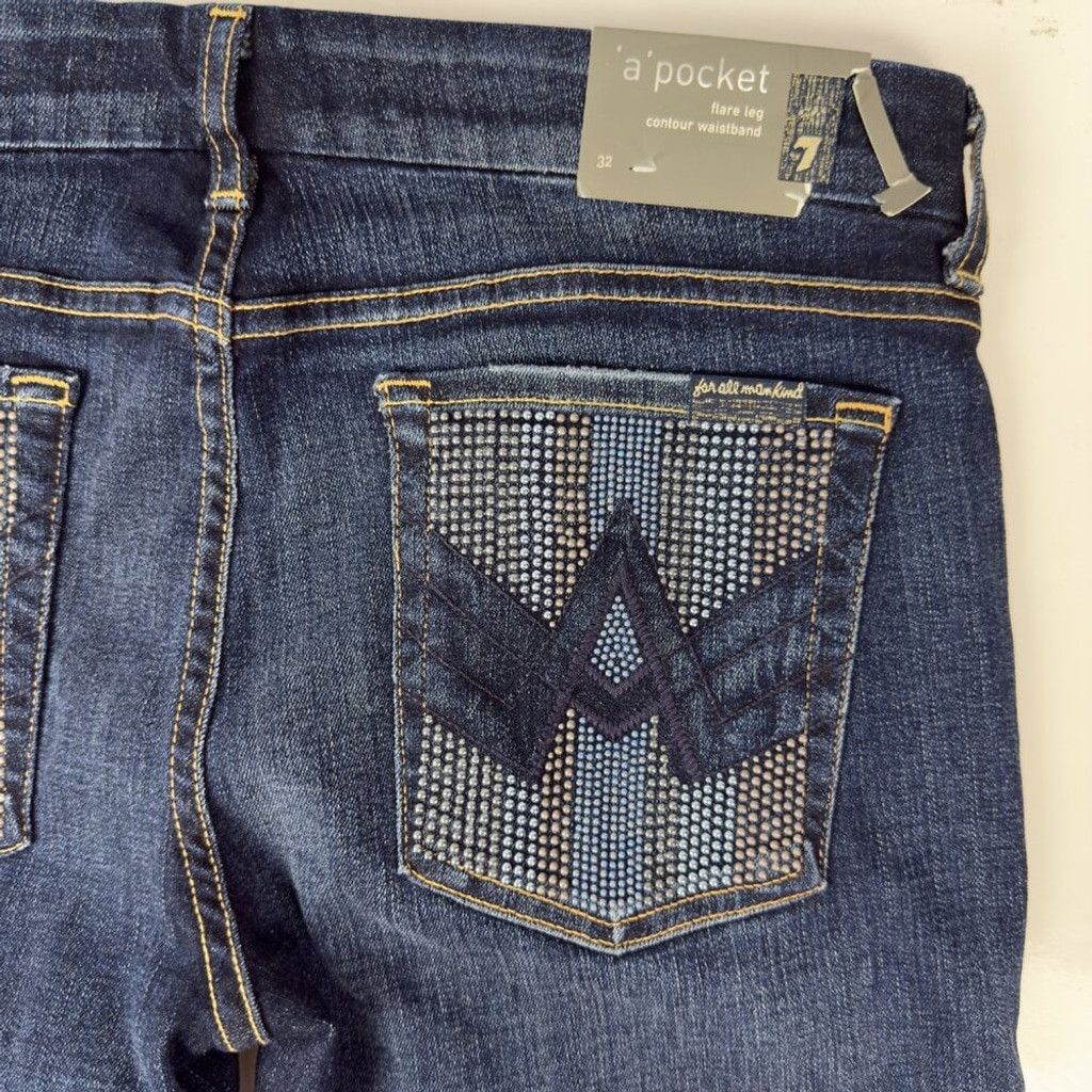 7 For All Mankind 7 FOR ALL MANKIND NWT Western Flare Bootcut Blue Jeans Sz 32 Size 32" / US 10 / IT 46 - 3 Thumbnail