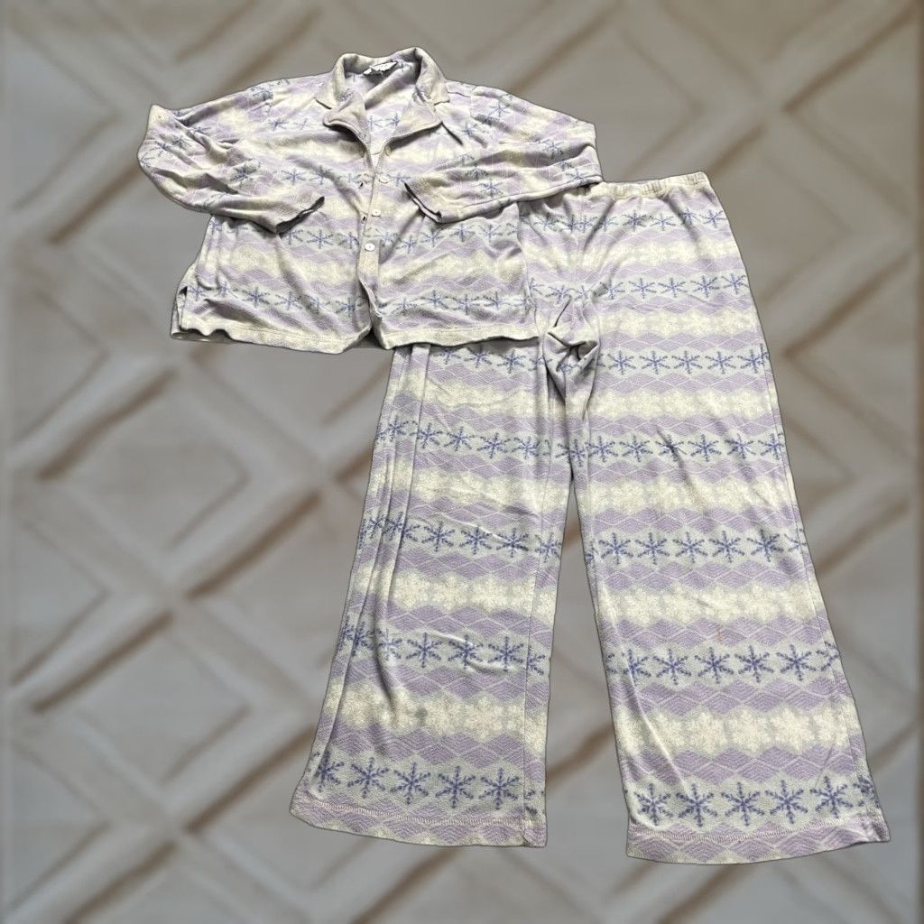 Charter Club Charter Club Intimates Pajama Set 2 Piece Womens Medium Fleece Purple Holiday Snow Flakes Pattern Size ONE SIZE - 1 Thumbnail