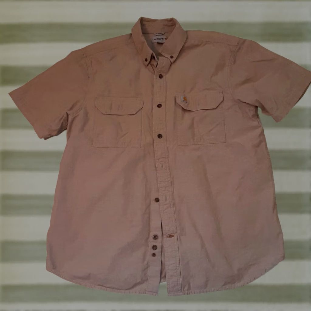Carhartt VINTAGE Carharrtt Short Sleeve Full Button Working Shirt LG Men Khaki 90s Pockets Size US L / EU 52-54 / 3 - 1 Thumbnail