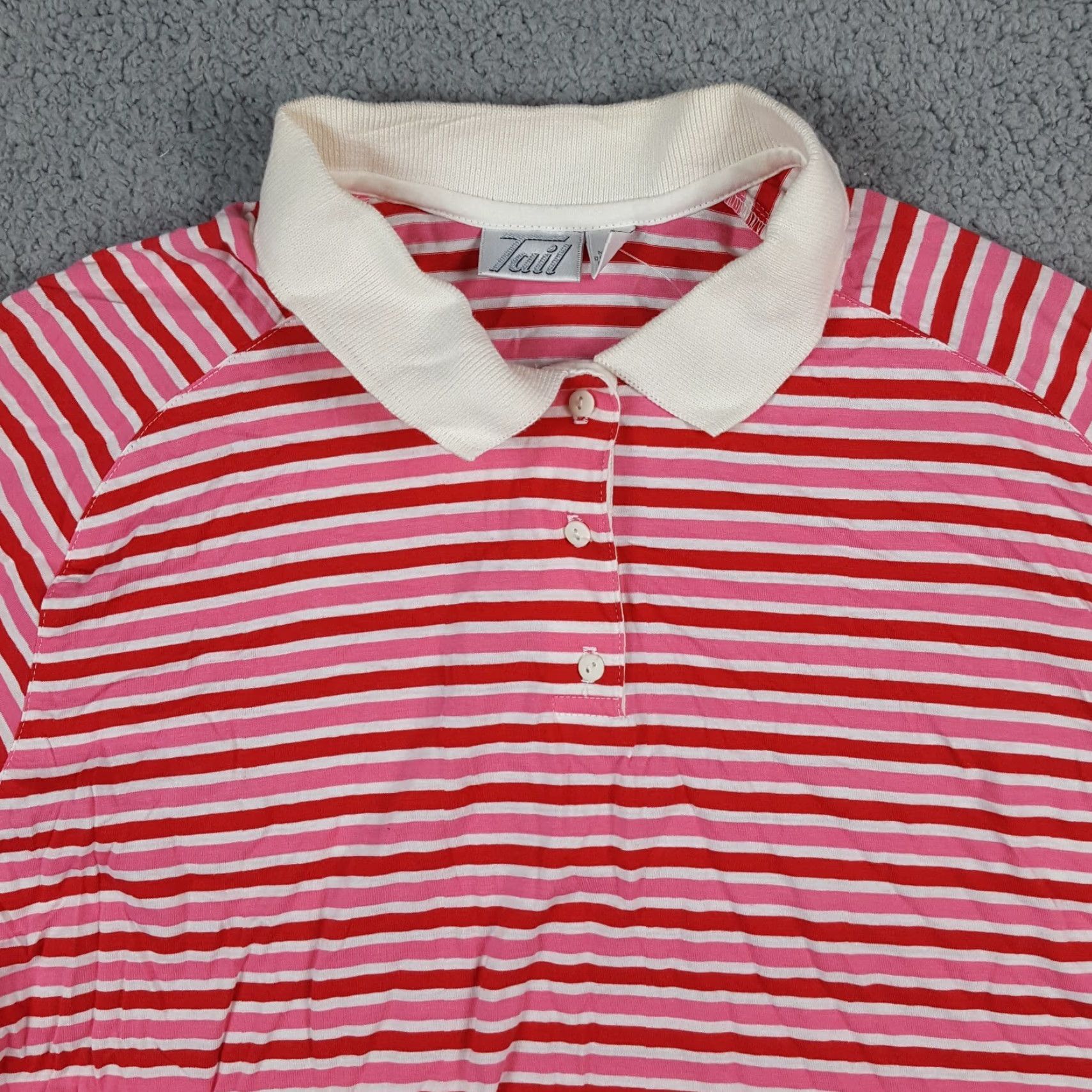 Vintage VINTAGE Tail Women's Polo Shirt Short Sleeve Athletic Casual Preppy 90s Y2K Pink Red Stripe Cotton Formal Women's L Size L / US 10 / IT 46 - 2 Thumbnail