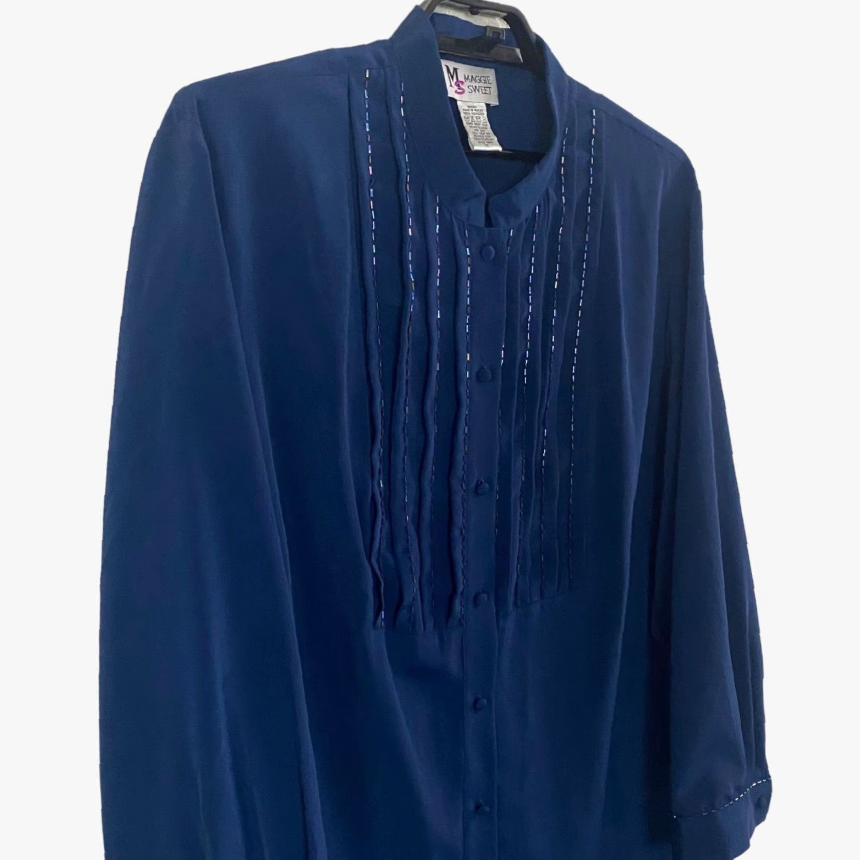 Vintage VINTAGE Maggie Sweet Beaded Button-Up Blouse Mandarin Collar Blue Women's 3X New Size XXL / US 16-18 / IT 52-54 - 4 Thumbnail
