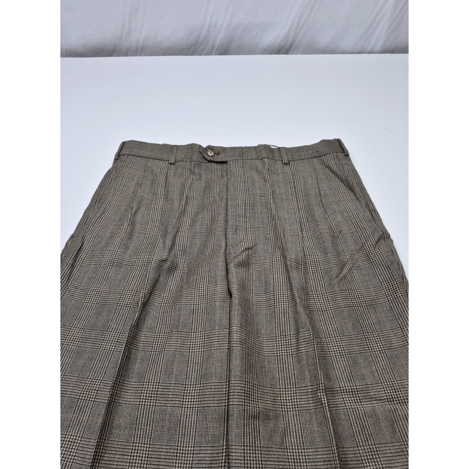 Vintage VINTAGE John Alexander Dress Pants Mens 38x36 Brown Plaid Wool Pleated Unhemmed NWT Size US 38 / EU 54 - 2 Thumbnail