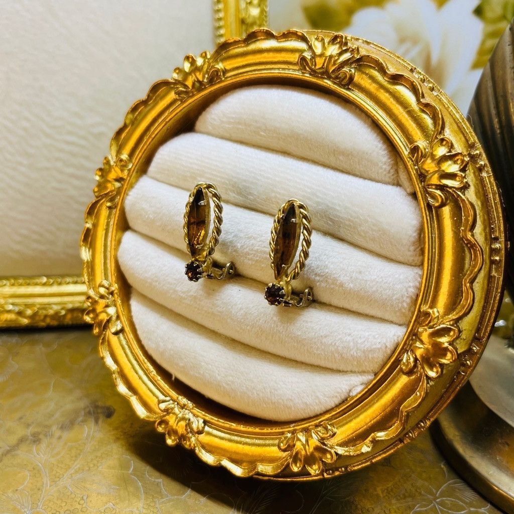 Vintage Vintage Topaz Clip On Earrings Gold Toned Metal and Brown Size ONE SIZE - 2 Thumbnail