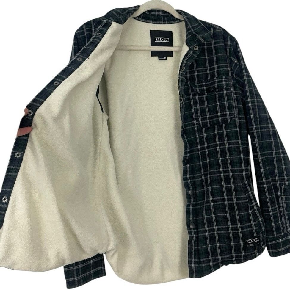 Ezekiel Ezekiel Mens Grey Plaid Fleece Lined Button Down Jacket Size US M / EU 48-50 / 2 - 7 Thumbnail
