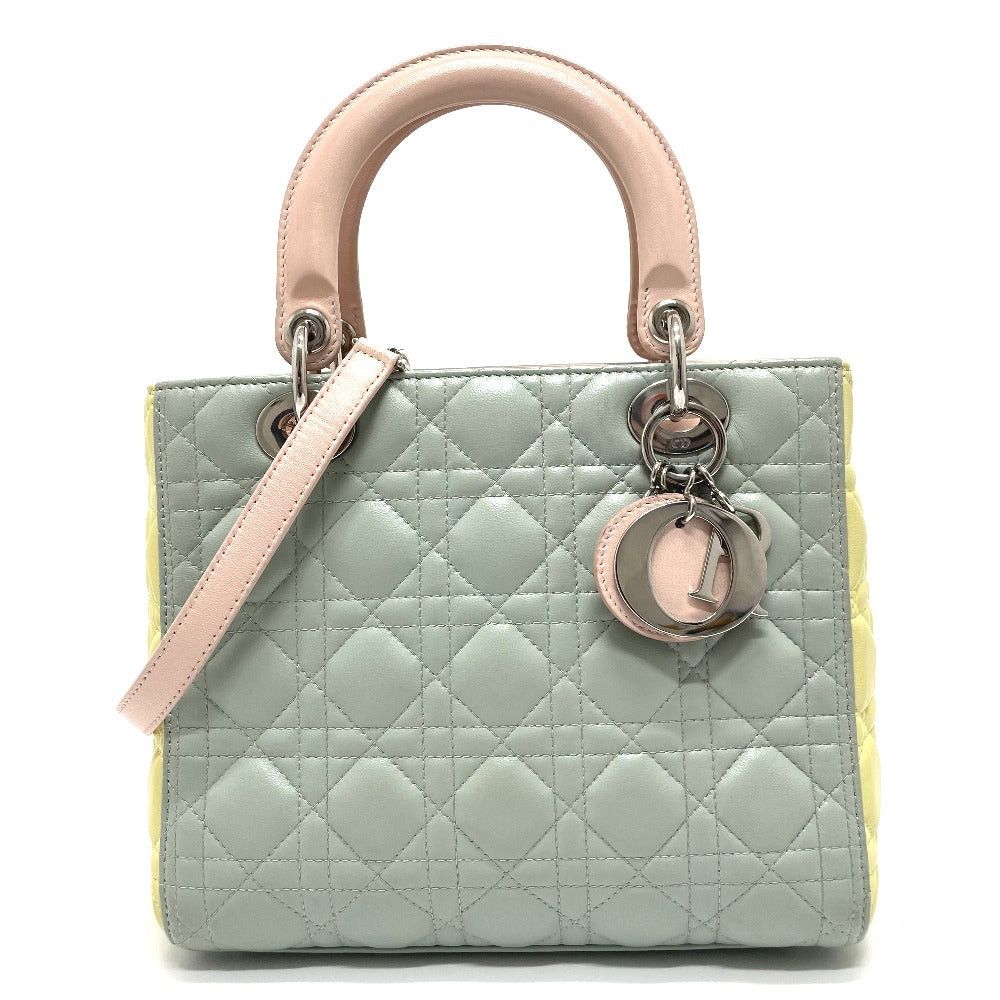 Dior Dior Canape Lady Ladydior Briefcase 2 Way Bag Shoulder Handbag Leather Women Blue×Yellow×Pink Size ONE SIZE - 1 Thumbnail