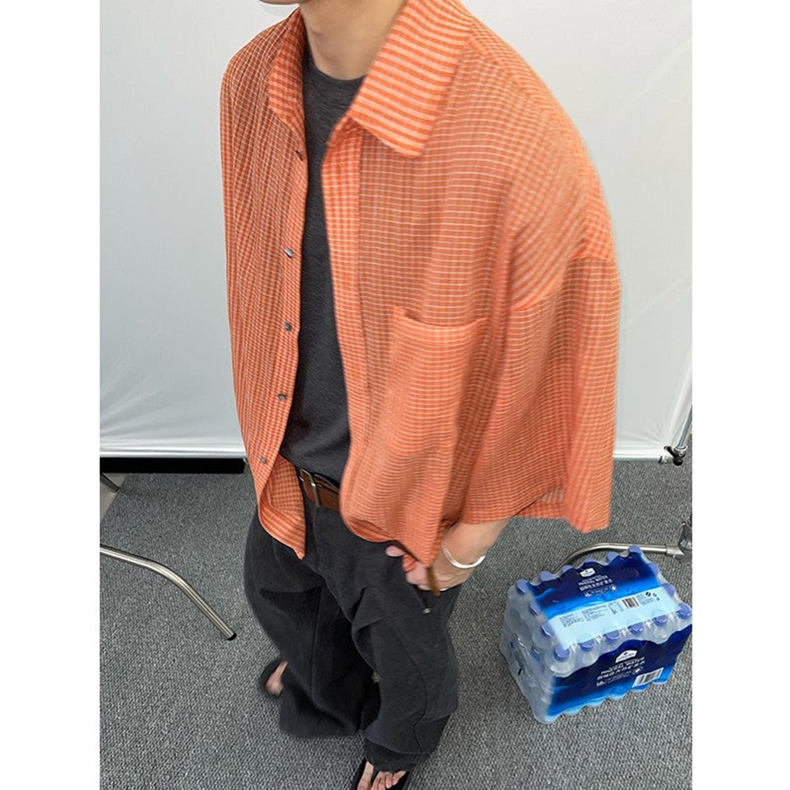 Vintage Oversized Checkerboard Orange Short Sleeve Loose Shirt Size US M / EU 48-50 / 2 - 2 Thumbnail