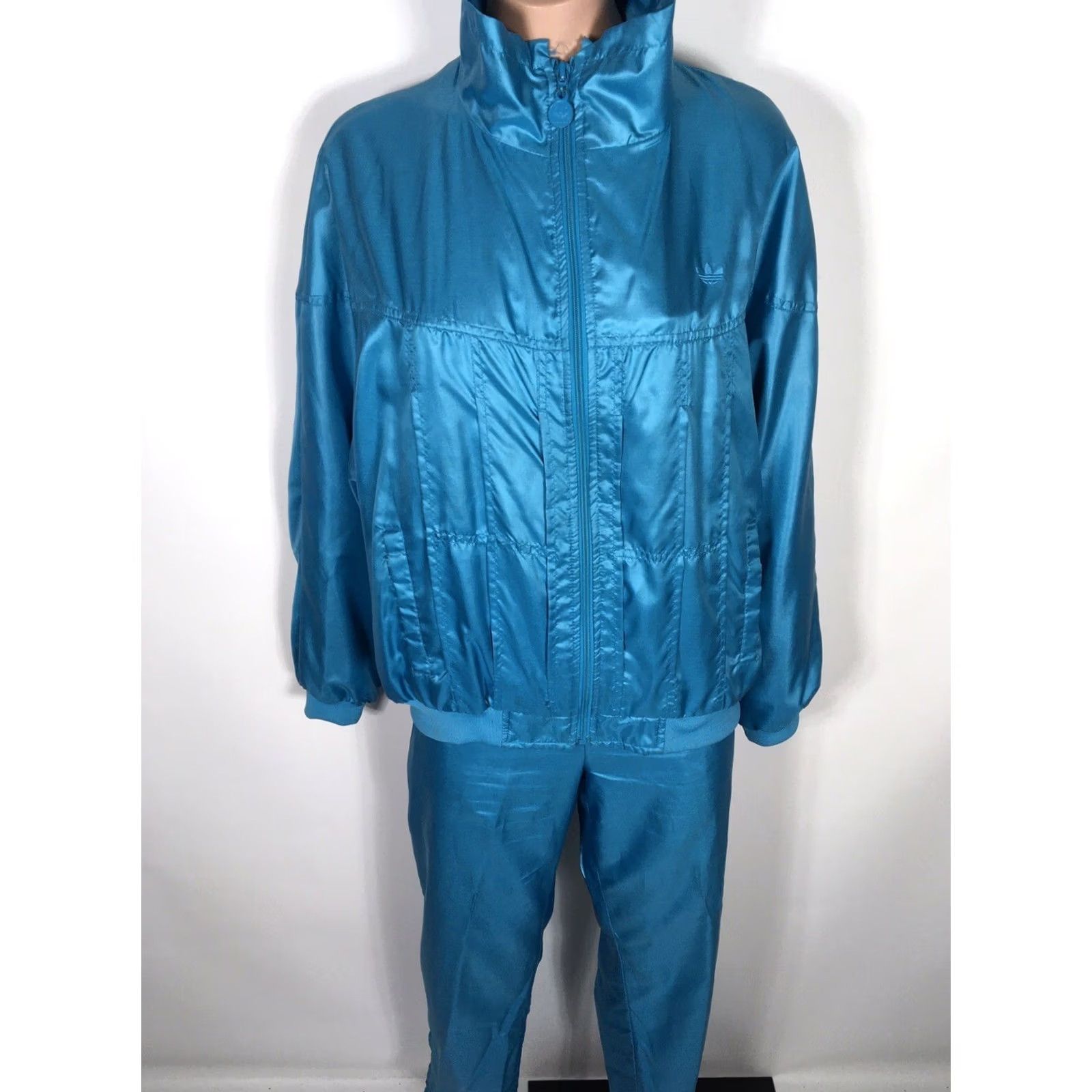 Adidas VINTAGE Adidas Trefoil Track Suit Windbreaker TEAL 80s Large Taiwan Womens Shiny Size L / US 10 / IT 46 - 3 Thumbnail