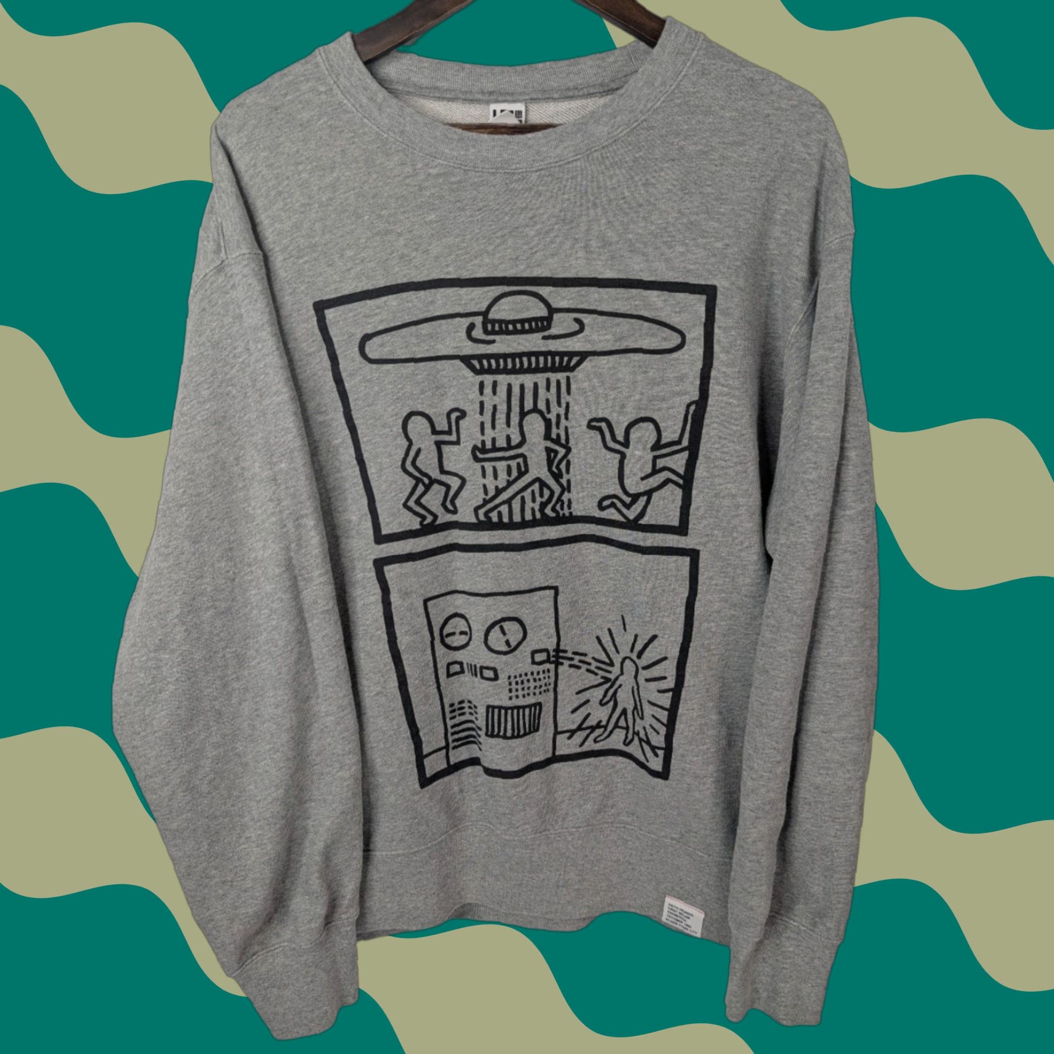 Uniqlo Uniqlo Flying Saucer Keith Haring Mens XL L/S Sweatshirt Crew Neck Graphic Print Vintage No NYC Union Jack? Size US XL / EU 56 / 4 - 1 Thumbnail