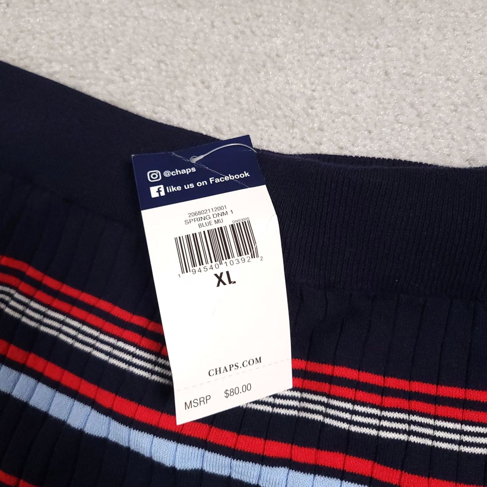 Chaps Chaps Skirt Womens XL Blue Red White Striped Pleated Knit Pull On Midi New Size 40" / US 18 - 5 Thumbnail