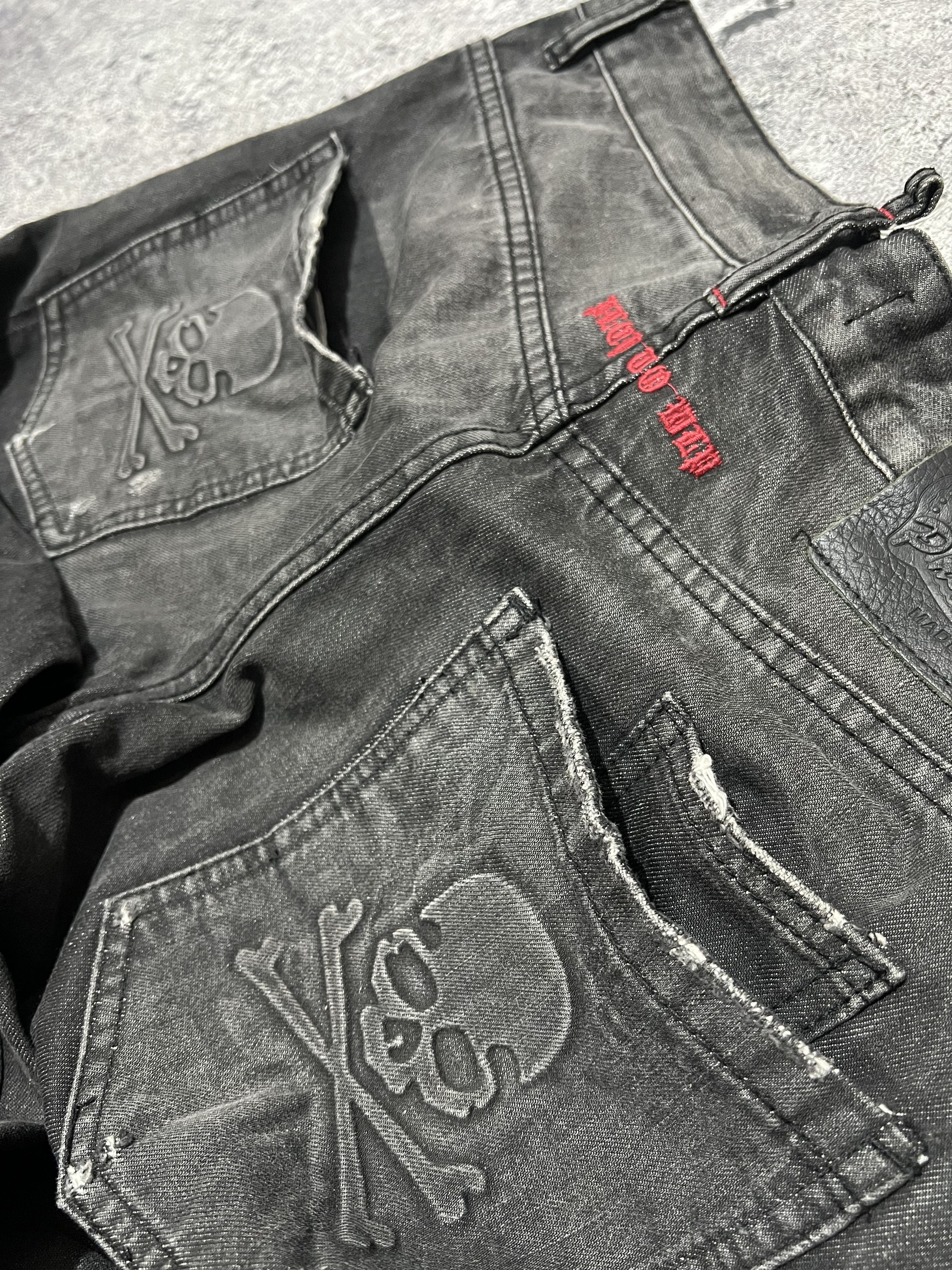 If Six Was Nine × Le Grande Bleu (L.G.B.) 2000s Philipp Plein Studded Skull Poem Wash Jeans y2k style Size US 34 / EU 50 - 5 Thumbnail
