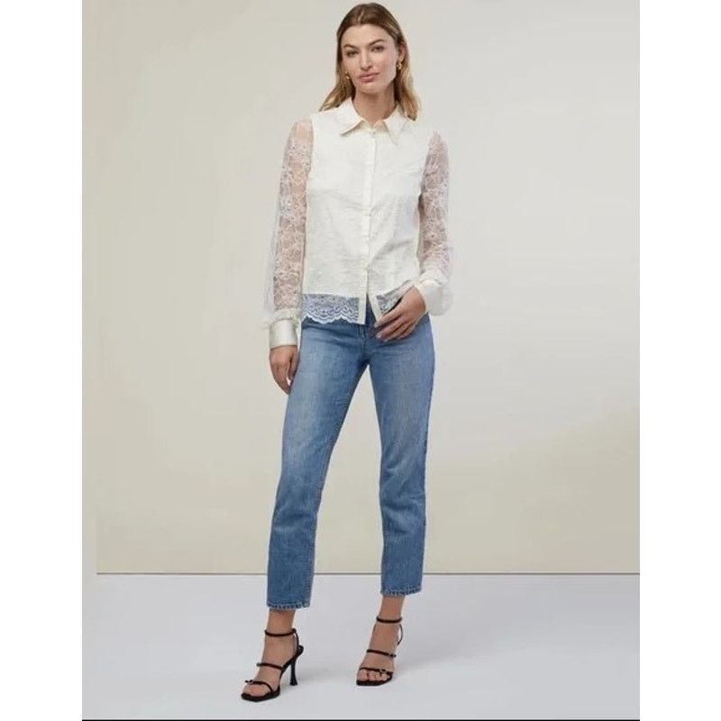 Other Rachel Parcell Lace Cream Satin Button Down Medium Size M / US 6-8 / IT 42-44 - 2 Thumbnail