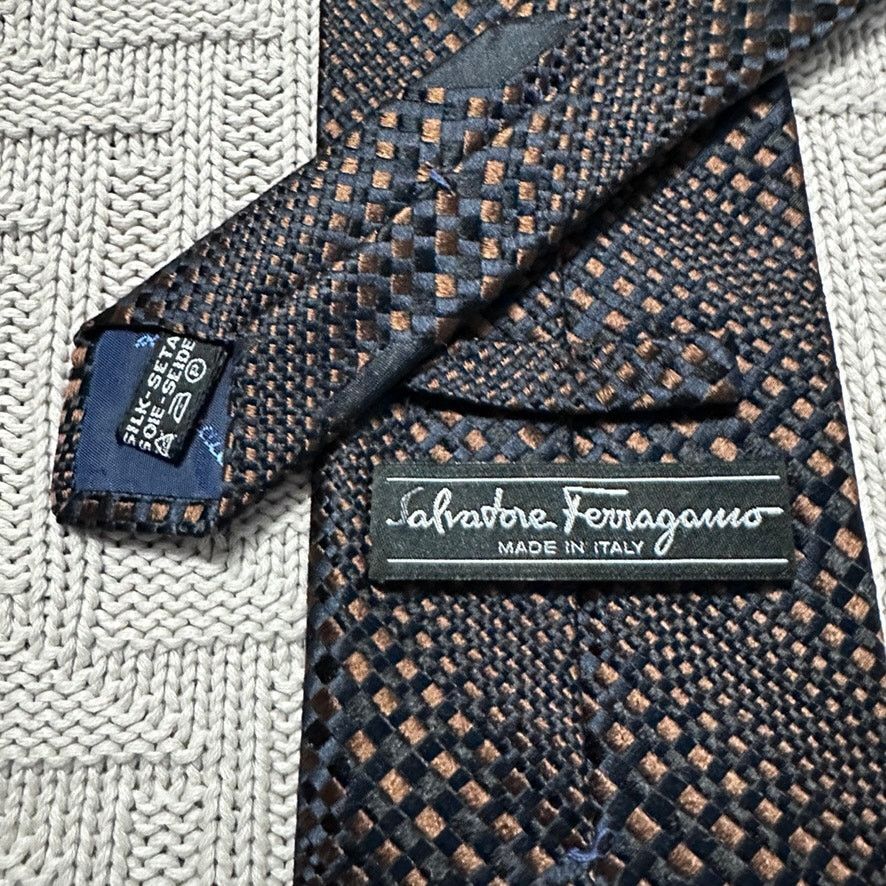Salvatore Ferragamo Ferragamo navy and bronze woven abstract silk tie Size ONE SIZE - 3 Thumbnail