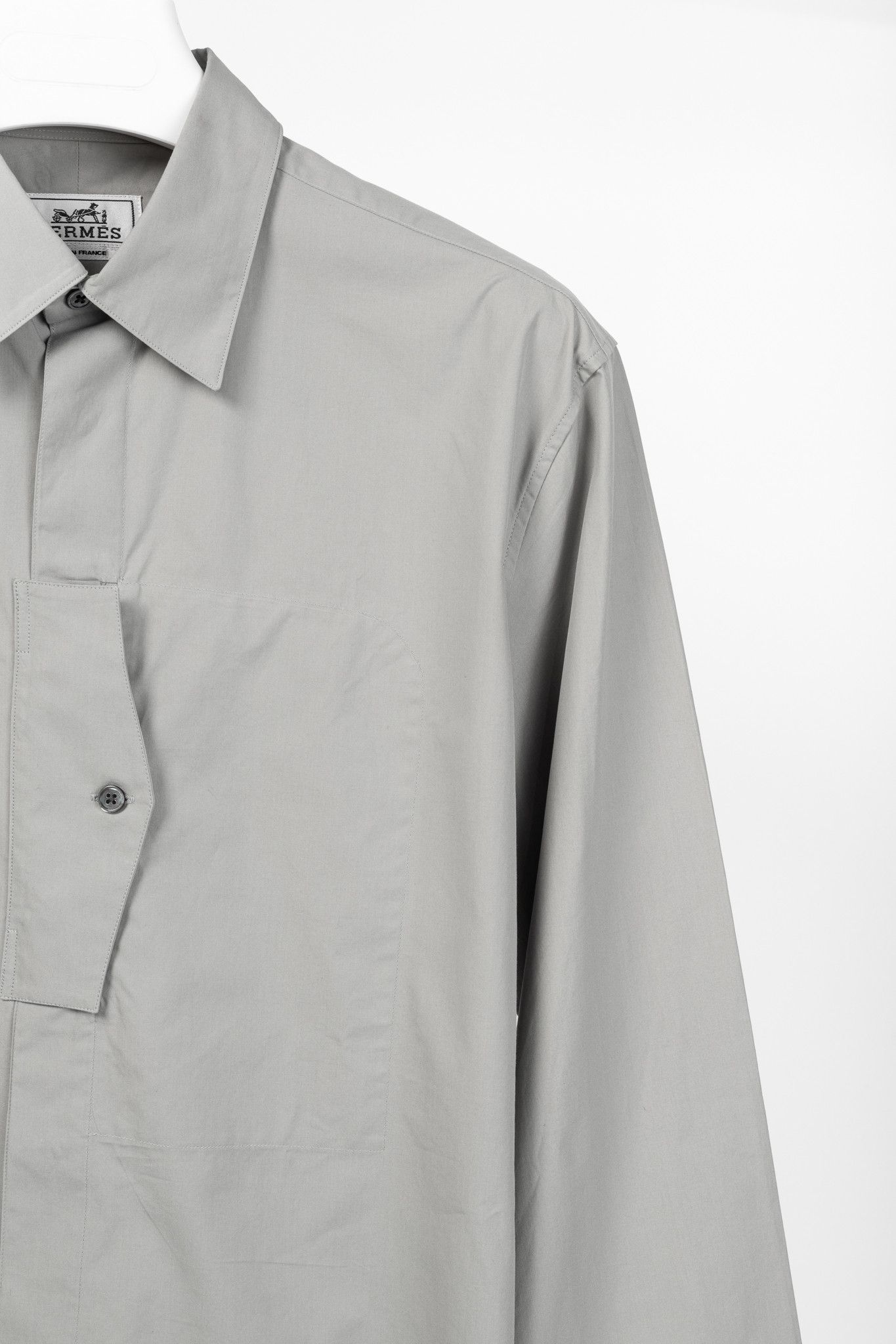 Hermes Hermes Light-Grey Cotton-Poplin Vertical-Pocket Shirt Size US M / EU 48-50 / 2 - 5 Thumbnail