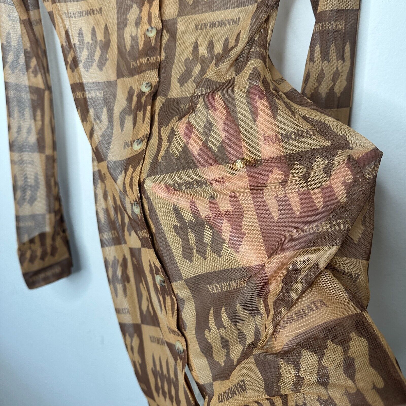 Other Inamorata Riviera Brown Mesh Dress Long Sleeve Button Dress Size S / US 4 / IT 40 - 6 Thumbnail