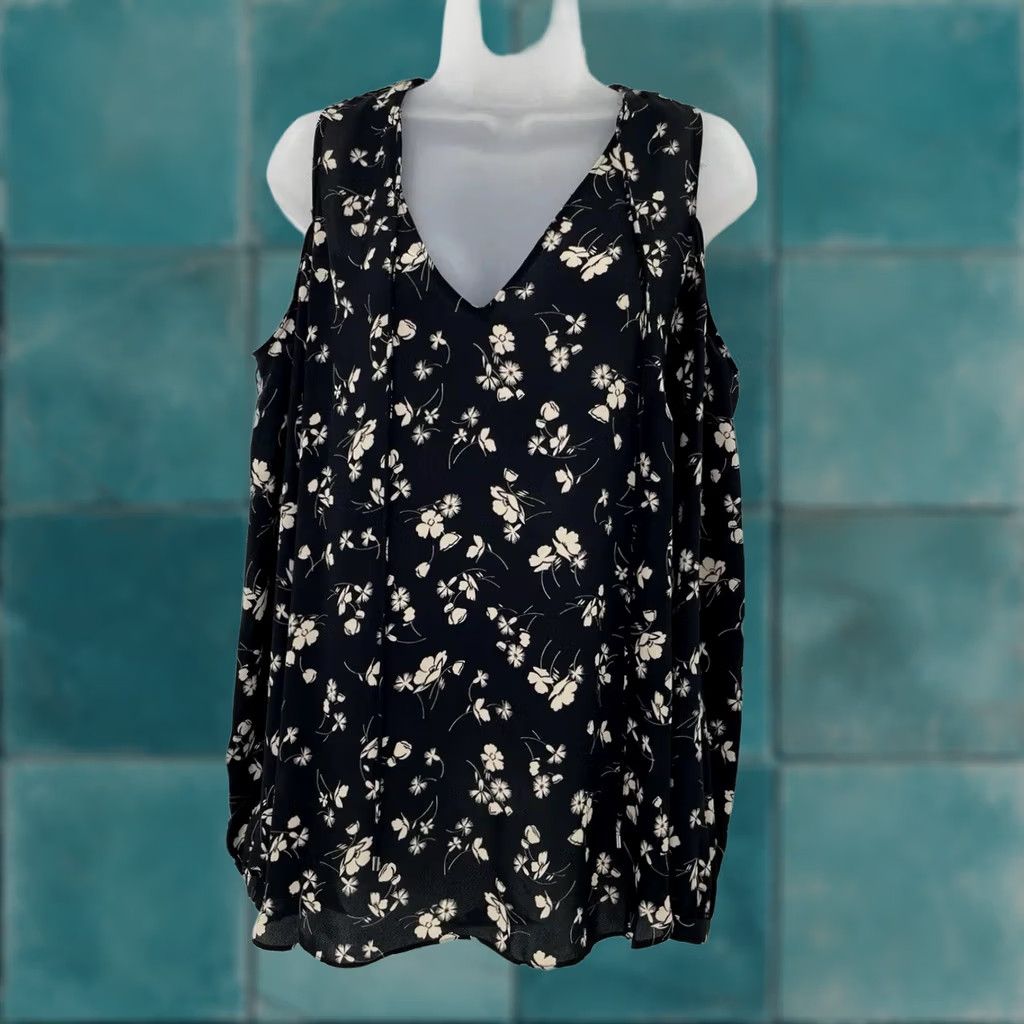 Ralph Lauren Lauren Ralph Lauren Chalsie Black Floral Print Blouse Cold Shoulder Top Size PL Size L / US 10 / IT 46 - 1 Thumbnail
