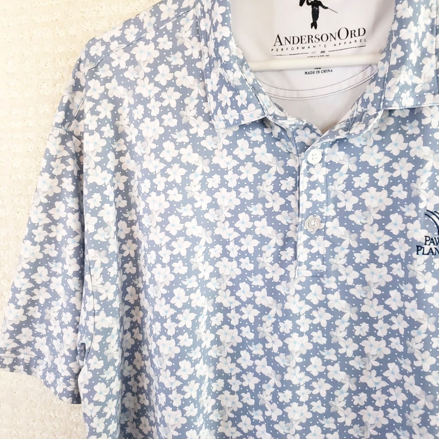 Vintage Anderson Ord Performance Polo Golf Shirt Blue Pink Floral S Sleeve Men’s XL Gray/Blue Pink Floral Embroidered Logo Polo Shirt Men XL Size US XL / EU 56 / 4 - 6 Thumbnail