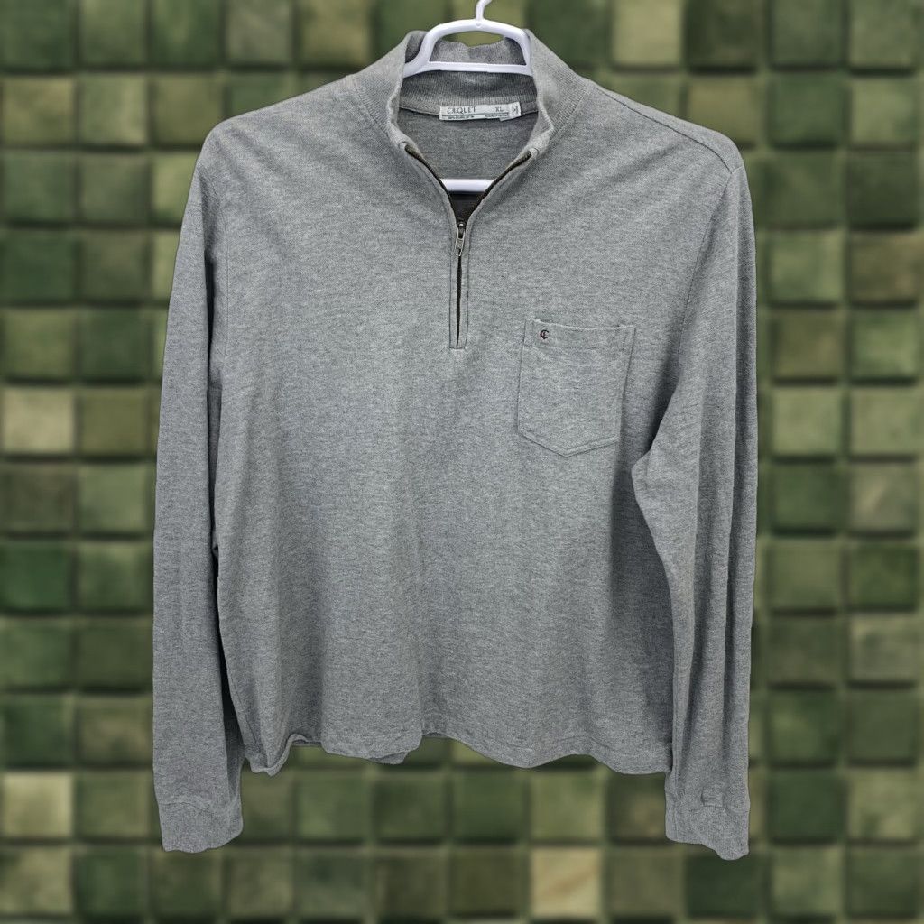 Vintage criquet Pullover Sweater Men's XL 1/4 Zip Gray Cotton Embroidered Logo Pockets Golf Mock Neck Casual Size US XL / EU 56 / 4 - 1 Thumbnail