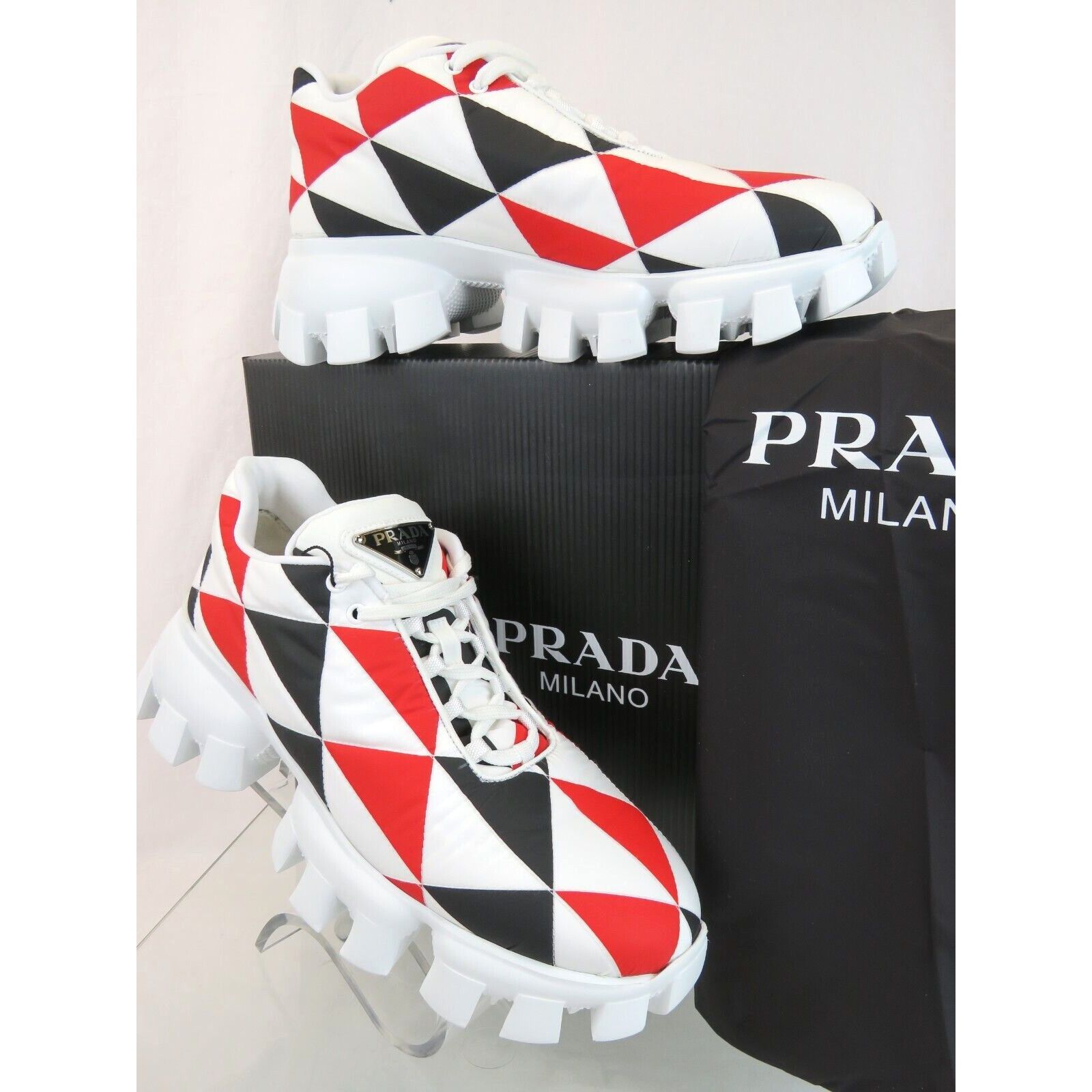 Prada 1E863M WHITE BLACK RED NYLON LOGO THUNDER LOW SNEAKERS 38.5 Size US 8.5 / IT 38.5 - 5 Thumbnail