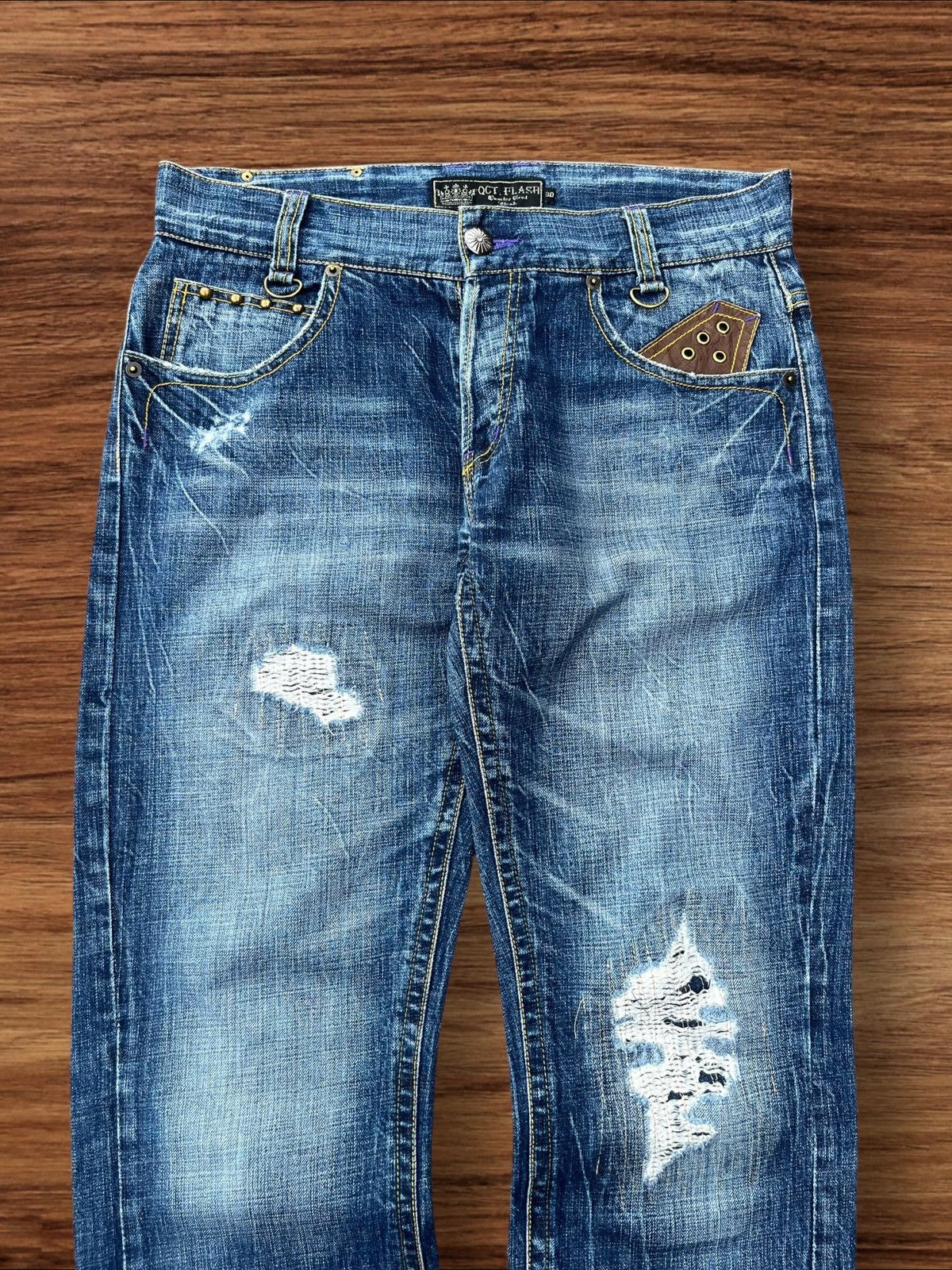 Japanese Brand Vintage Japanese Brand Blue Washed Buttonfly Distressed Jean Size US 31 - 3 Thumbnail