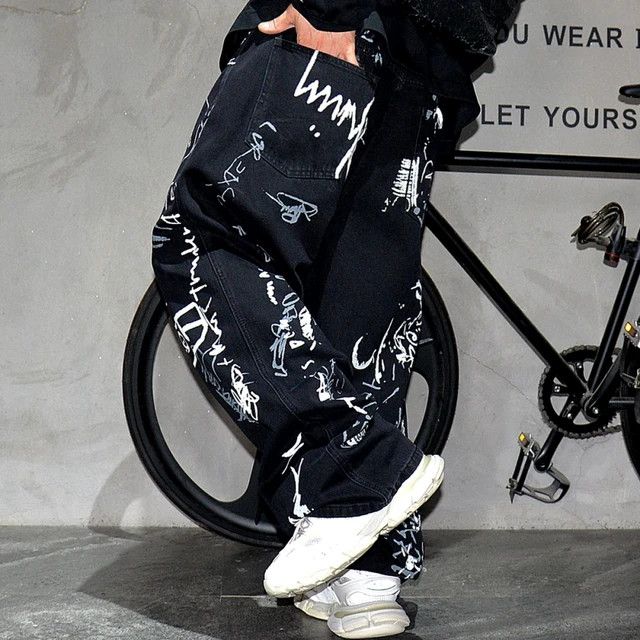 Japanese Brand × Jean baggy hiphop skate pattern y2k paint graffiti jeans Size US 35 - 3 Thumbnail