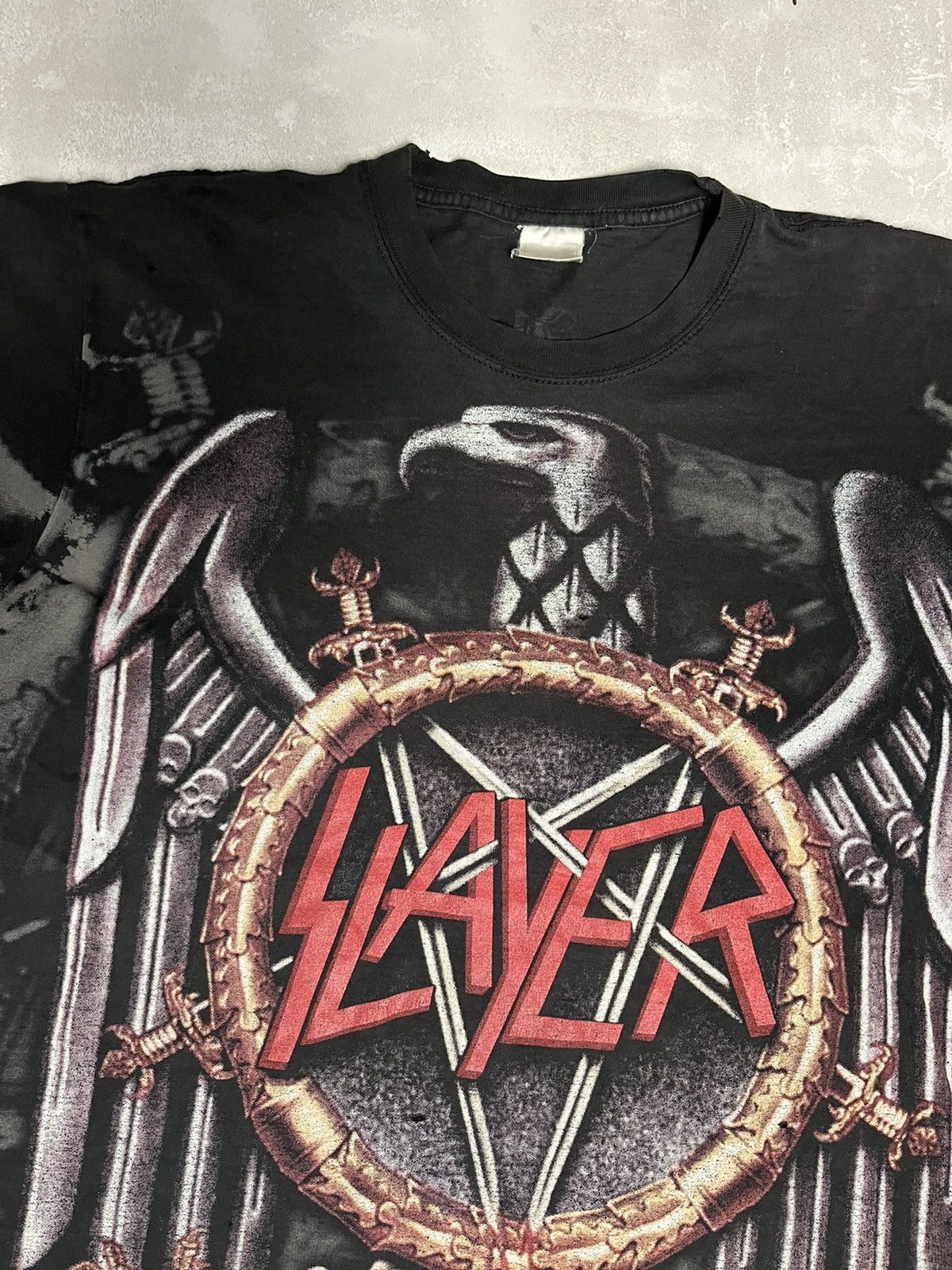 Band Tees × Vintage Vintage Slayer Trashed Washed Distressed All Over Print Tee Size US L / EU 52-54 / 3 - 5 Thumbnail