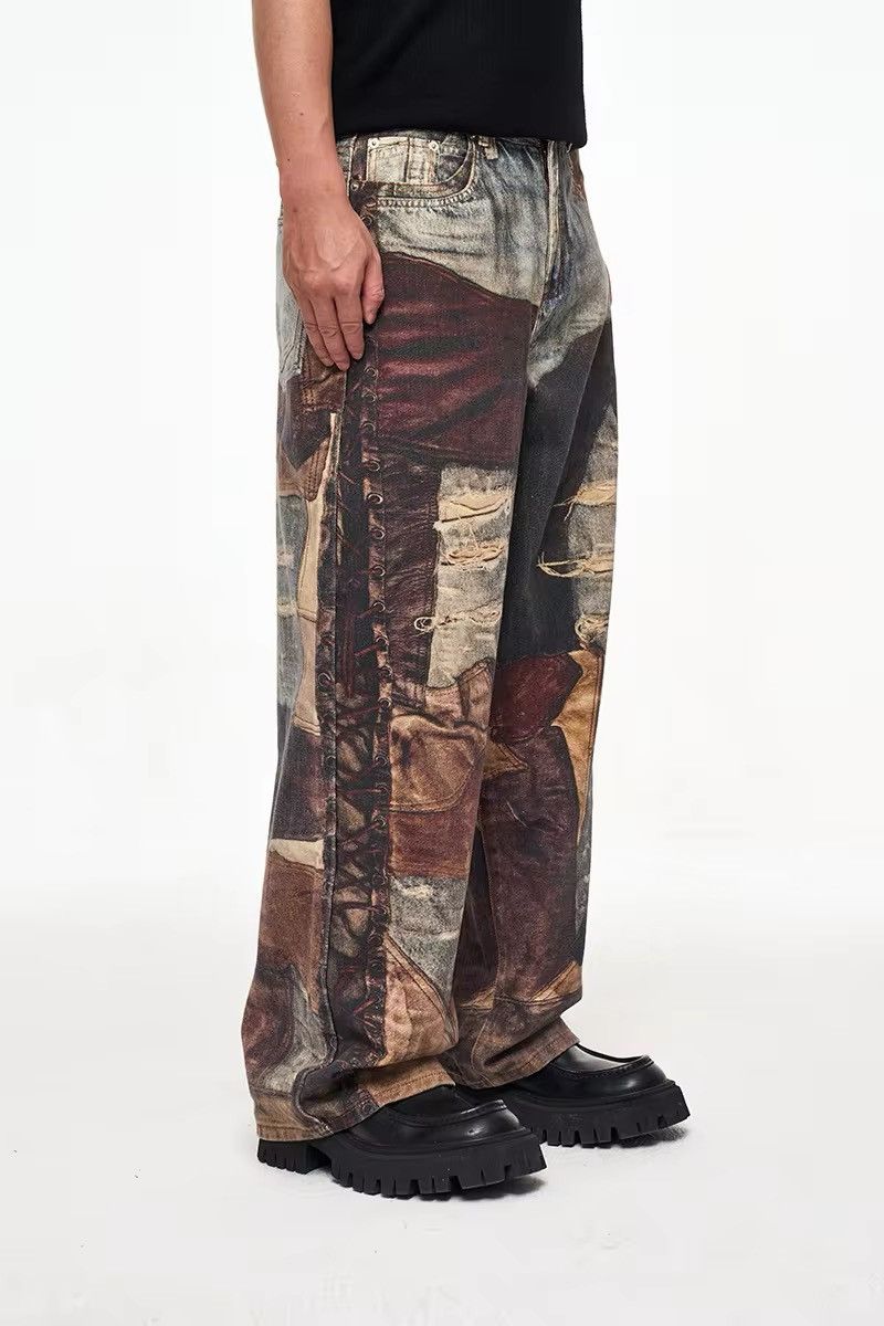 Jean × Vintage Streetwear Design Old Patch Retro Printing Distressed Jeans Size US 35 - 3 Thumbnail