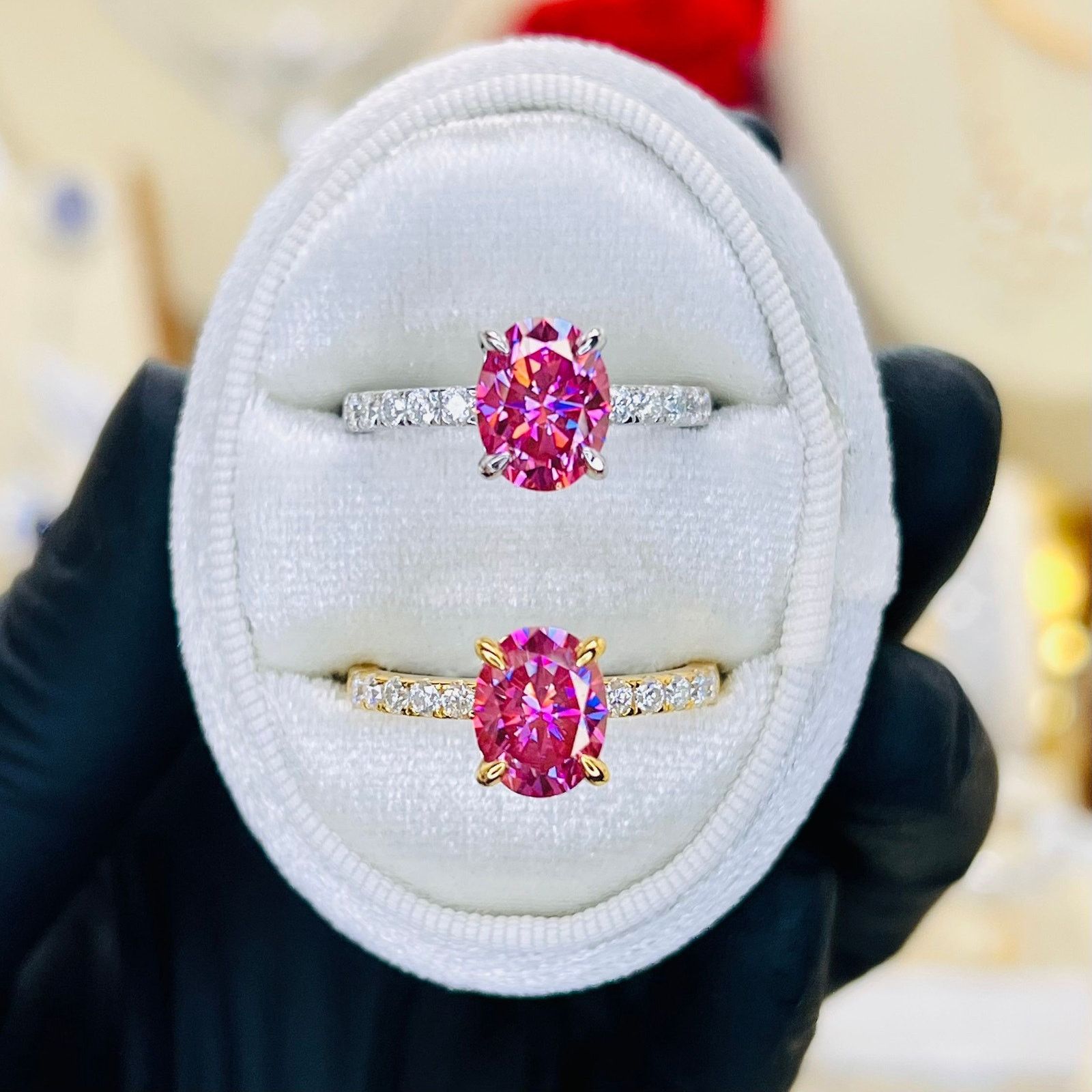 Other 2.36ctw Pink Oval Moissanite Pavé Wedding Ring Size ONE SIZE - 1 Thumbnail