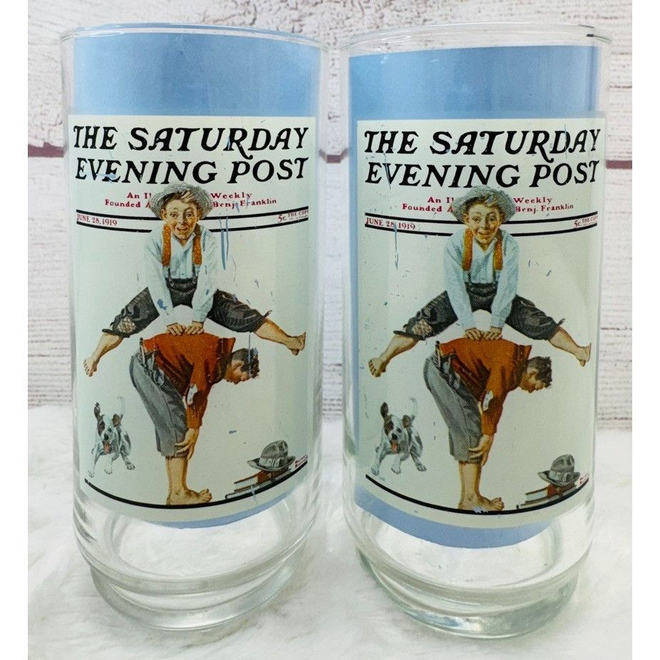 Other Norman Rockwell Saturday Evening Post "LEAPFROG" Glass Tumbl Size ONE SIZE - 5 Thumbnail