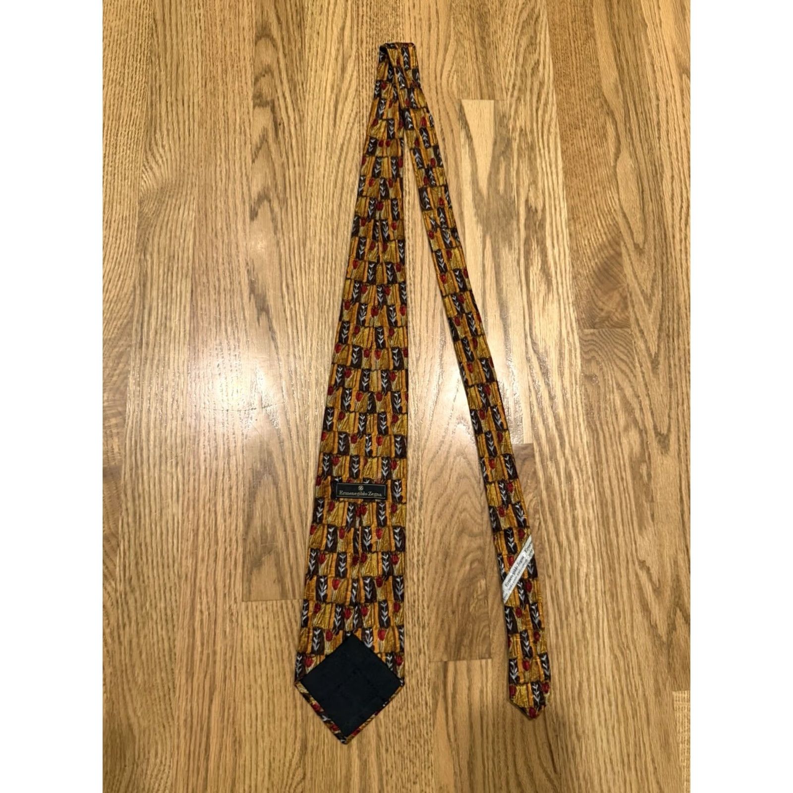Ermenegildo Zegna Ermenegildo Zegna Silk Tie Italy Brown Gold Red Flowers 3.75" x 57" Men Size ONE SIZE - 6 Thumbnail