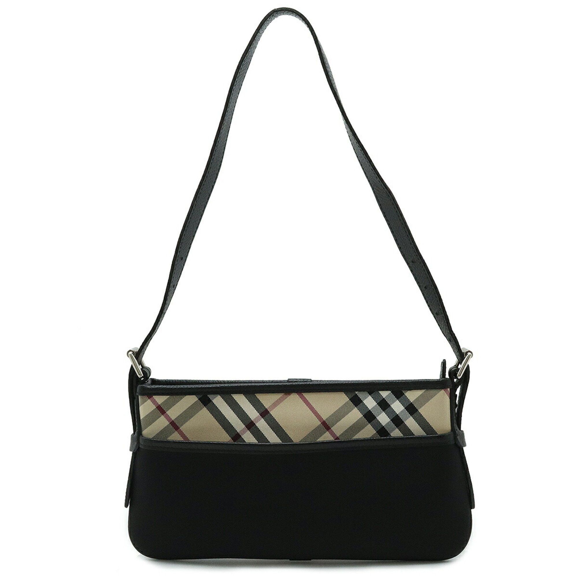 image of Burberry Checked Shoulder Bag Nylon Canvas Leather Black Beige Bordeaux, Women's