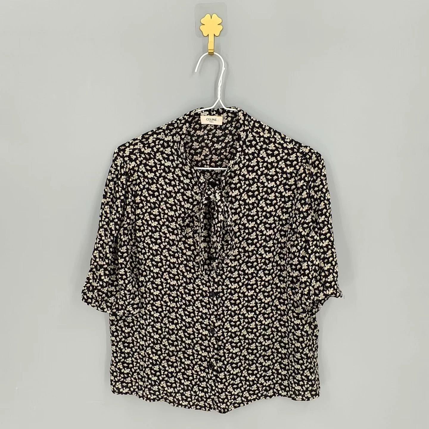 Celine CELINE Black Floral Print Short-Sleeve Shirt Size S / US 4 / IT 40 - 1 Thumbnail
