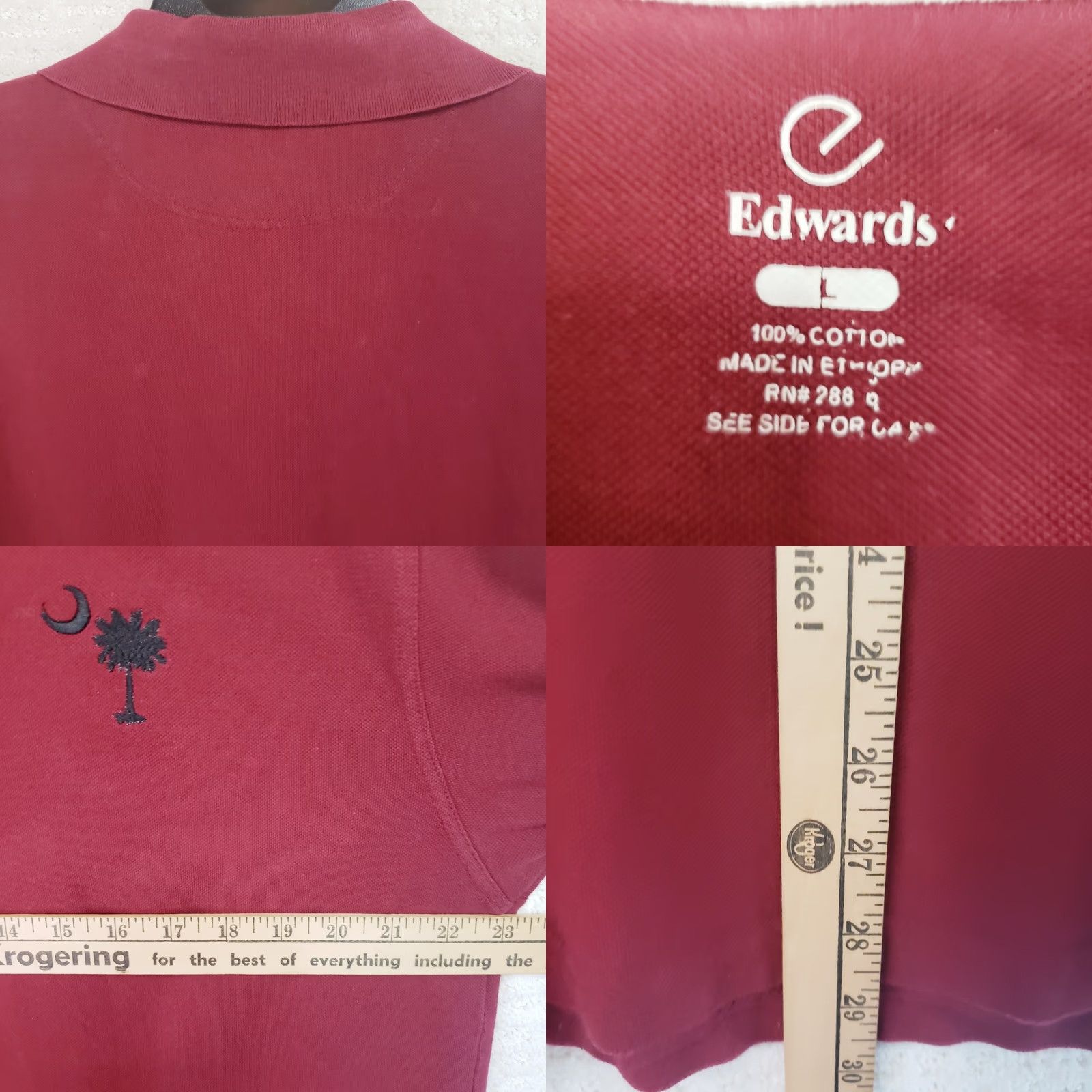 Vintage Edwards South Carolina Gamecocks Polo Shirt Mens L Garnet Short Sleeve Collared Logo Pullover Casual Golf All Seasons Moisture Wicking Quick Dry Knit Size US L / EU 52-54 / 3 - 8 Thumbnail