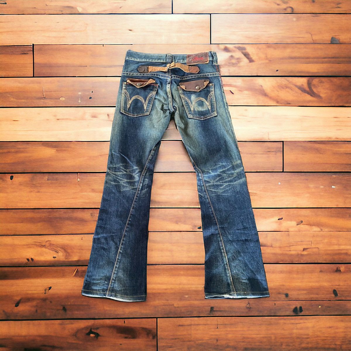 Edwin 🔥FLARE🔥🔥Vintage Edwin Blue Trip Leather Pocket Style Size US 32 / EU 48 - 1 Thumbnail