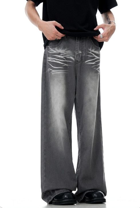Jean Men's distressed washed straight loose wide-leg jeans Size US 32 / EU 48 - 2 Thumbnail