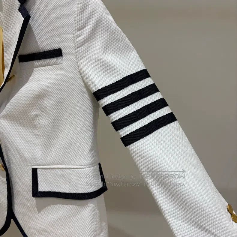 Thom Browne Thom Browne White Four Stripe Jacket - Gold Button Design Size XS / US 0-2 / IT 36-38 - 4 Thumbnail