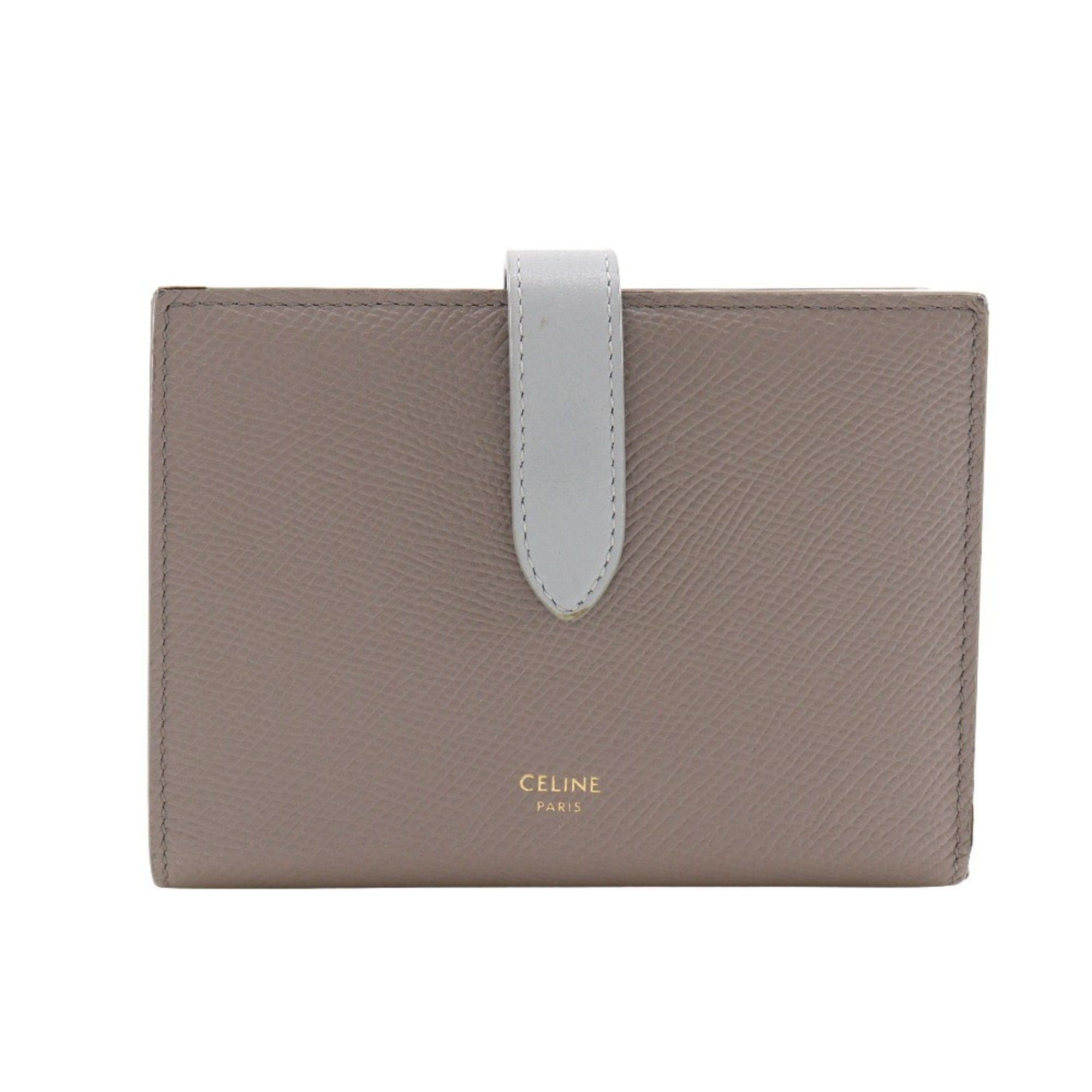 Celine CELINE Medium Strap Wallet Bifold Leather Gray Snap Button Unisex Size ONE SIZE - 1 Thumbnail