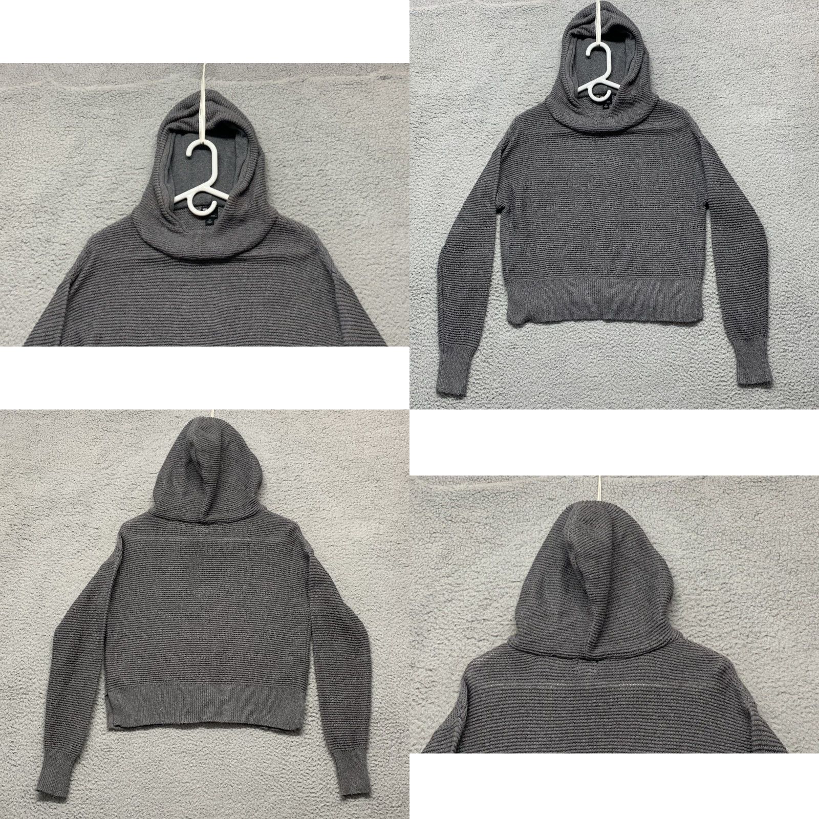 Vintage All in Motion Womens Gray Cropped Hooded Sweater Top XS 3" Slits NWOT Cotton Poly Knit Open-Knit Pullover Hoodie Christmas Fall Winter Womens Size XS / US 0-2 / IT 36-38 - 8 Thumbnail
