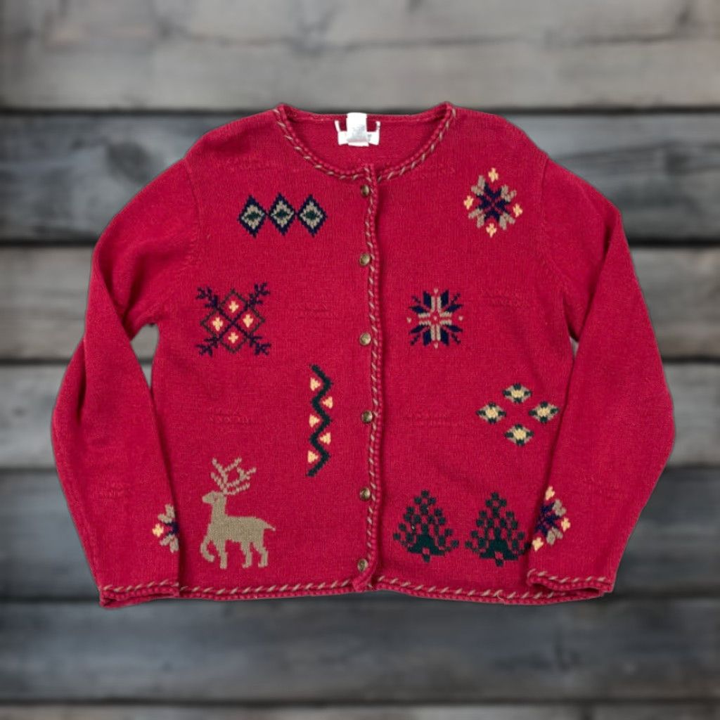 Vintage VINTAGE Christopher & Banks Cardigan Women Medium Red Southwestern Reindeer Tribal Knit 90s Size M / US 6-8 / IT 42-44 - 1 Thumbnail