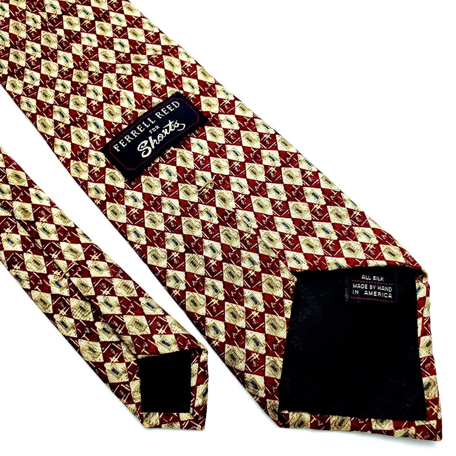 Designer Ferrrell Reed Silk Tie Red Yellow Geometric Print Wide Size ONE SIZE - 5 Thumbnail