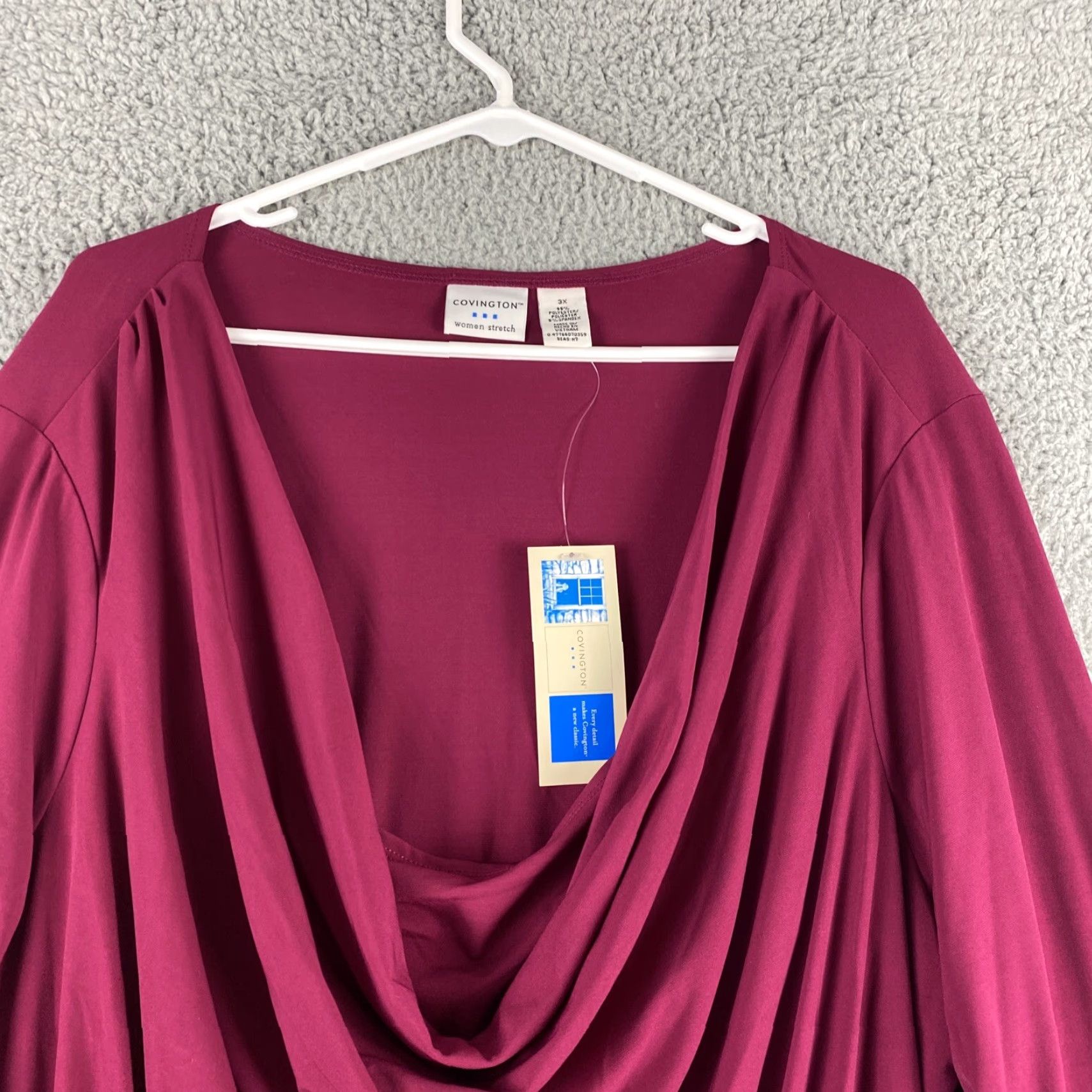 Vintage Covington Shirt Women 3XL Drape Neck Long Sleeve Plum New With Tags Plus Size Size XXL / US 16-18 / IT 52-54 - 2 Thumbnail